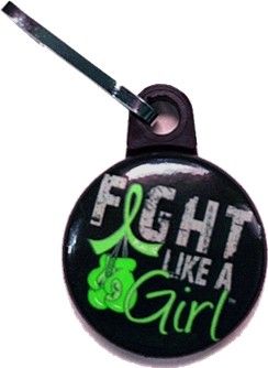 Fight Like a Girl Knockout Zipper Pull - Black w/ Lime Green