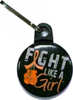 Fight Like a Girl Knockout Zipper Pull - Black w/ Orange