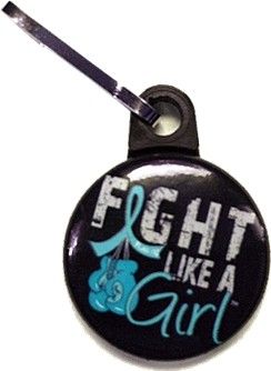 Fight Like a Girl Knockout Zipper Pull - Black w/ Teal
