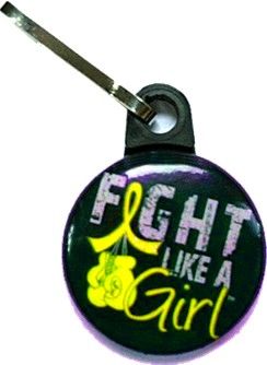 Fight Like a Girl Knockout Zipper Pull - Black w/ Yellow