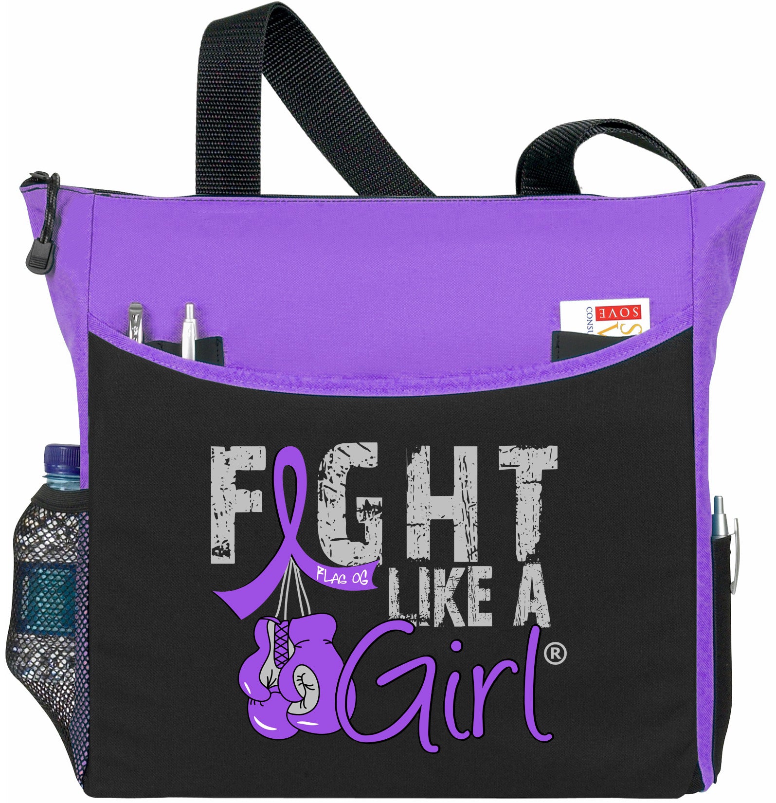 Fight Like a Girl Knockout Dakota Tote Bag - Black w/ Purple (2024 Version)