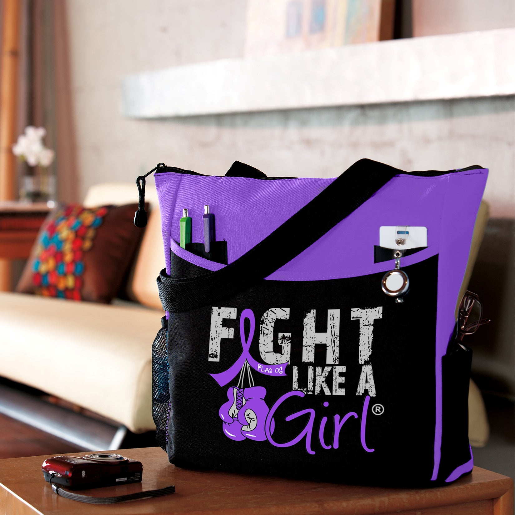 Fight Like a Girl Knockout Dakota Tote Bag - Black w/ Purple (2024 Version)