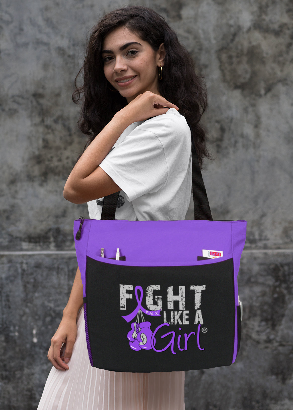 Fight Like a Girl Knockout Dakota Tote Bag - Black w/ Purple (2024 Version)