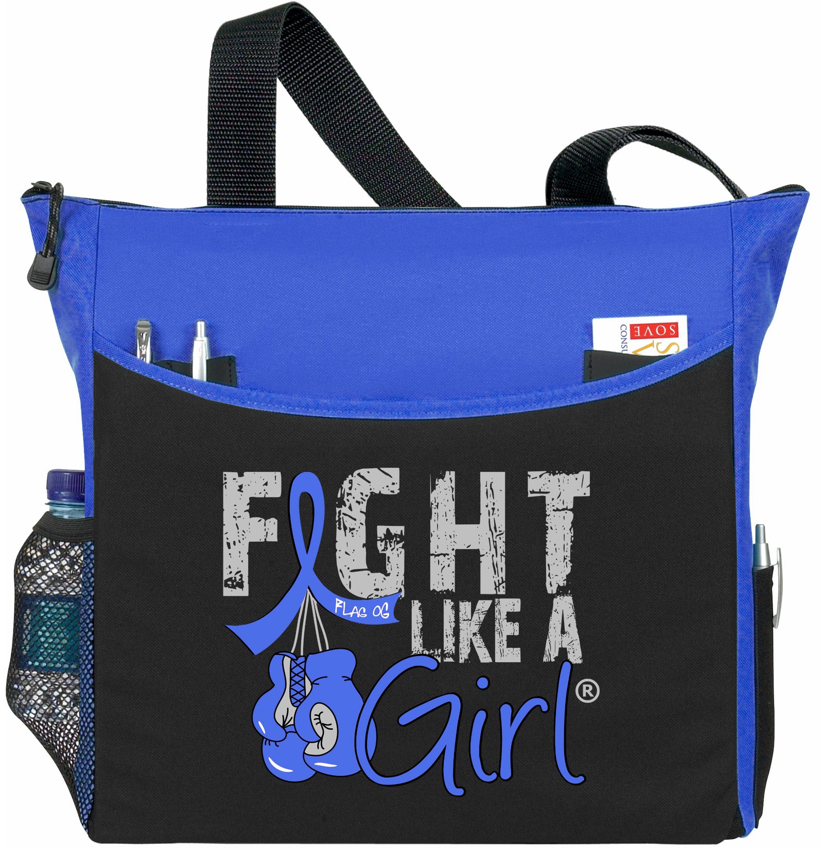 Fight Like a Girl Knockout Dakota Tote Bag - Black w/ Blue (2024 Version)