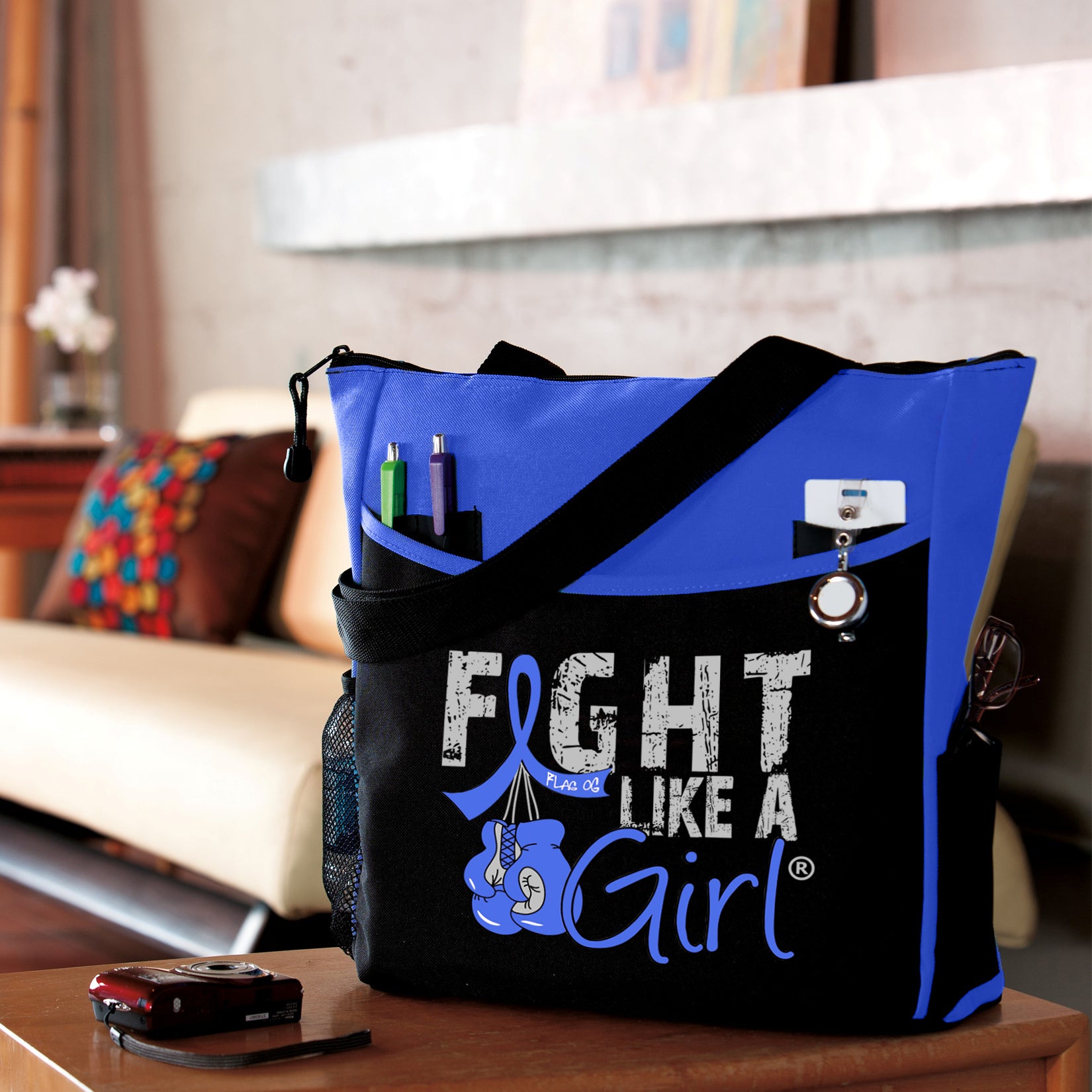 Fight Like a Girl Knockout Dakota Tote Bag - Black w/ Blue (2024 Version)