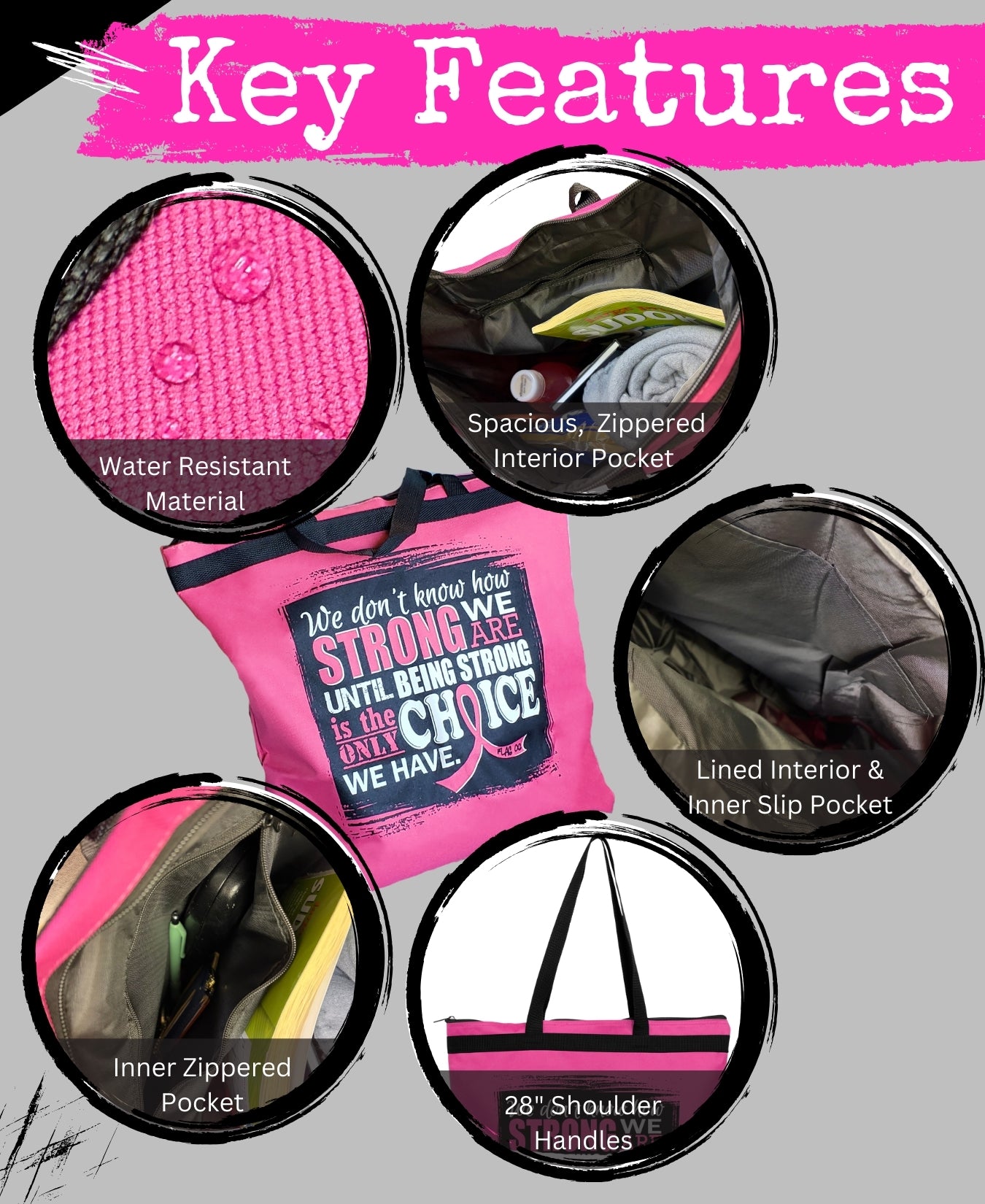 How Strong We Are Darcey Tote Bag - Hot Pink