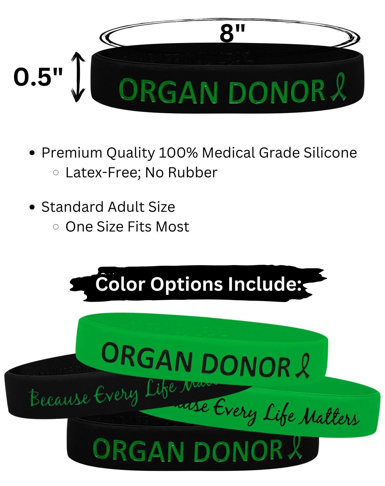 Organ Donor Silicone Wristband - Green