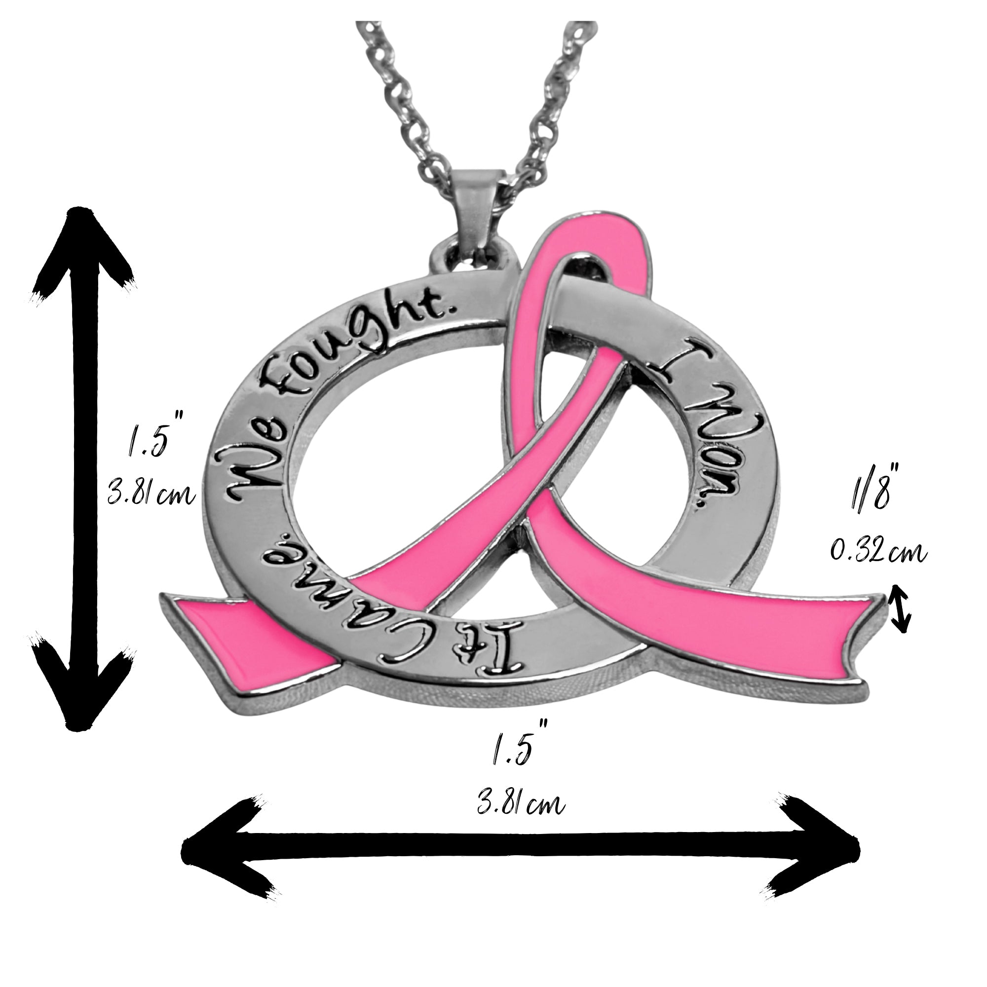 Breast Cancer Survivor Necklace It Came We Fought I Won - Pink