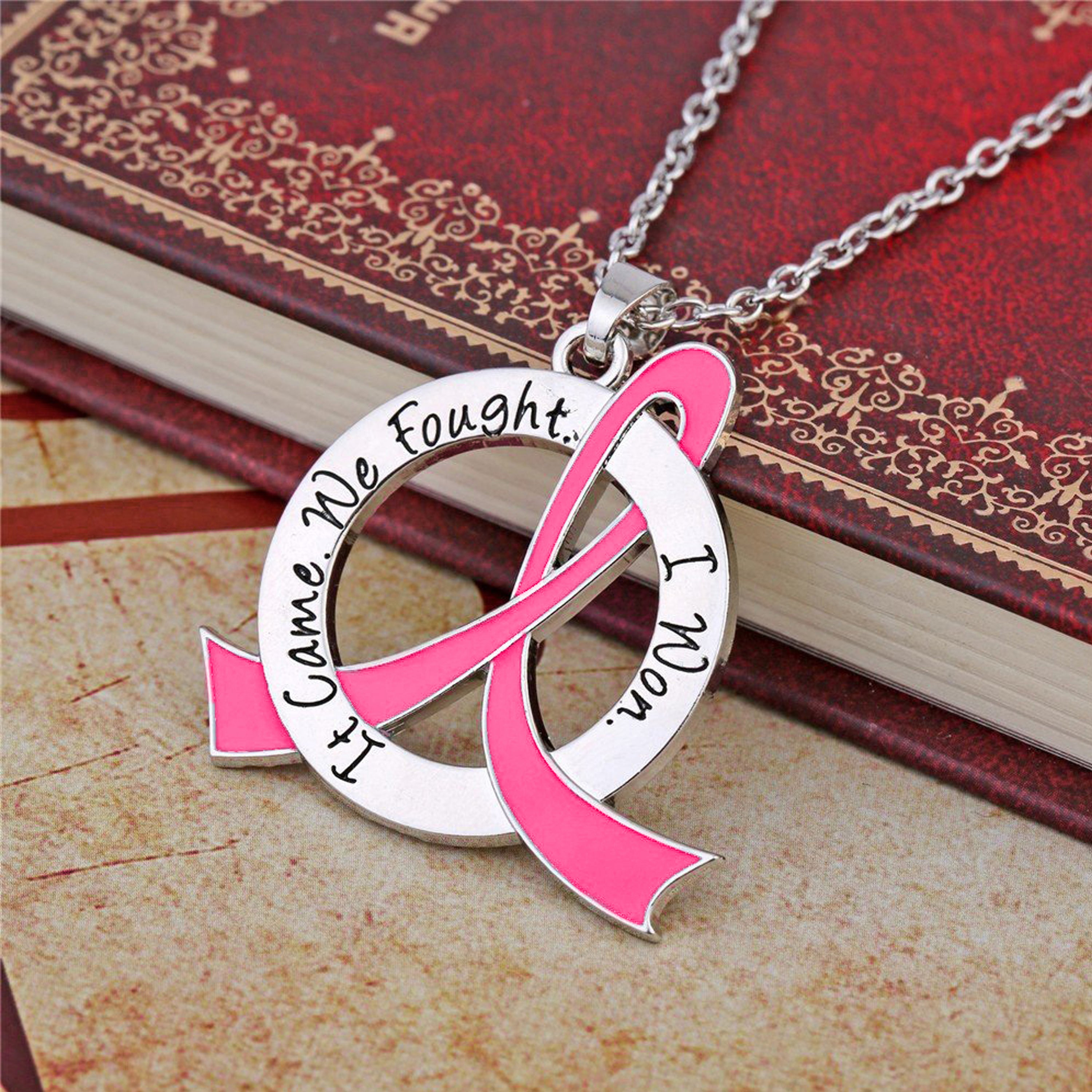 Breast Cancer Survivor Necklace It Came We Fought I Won - Pink