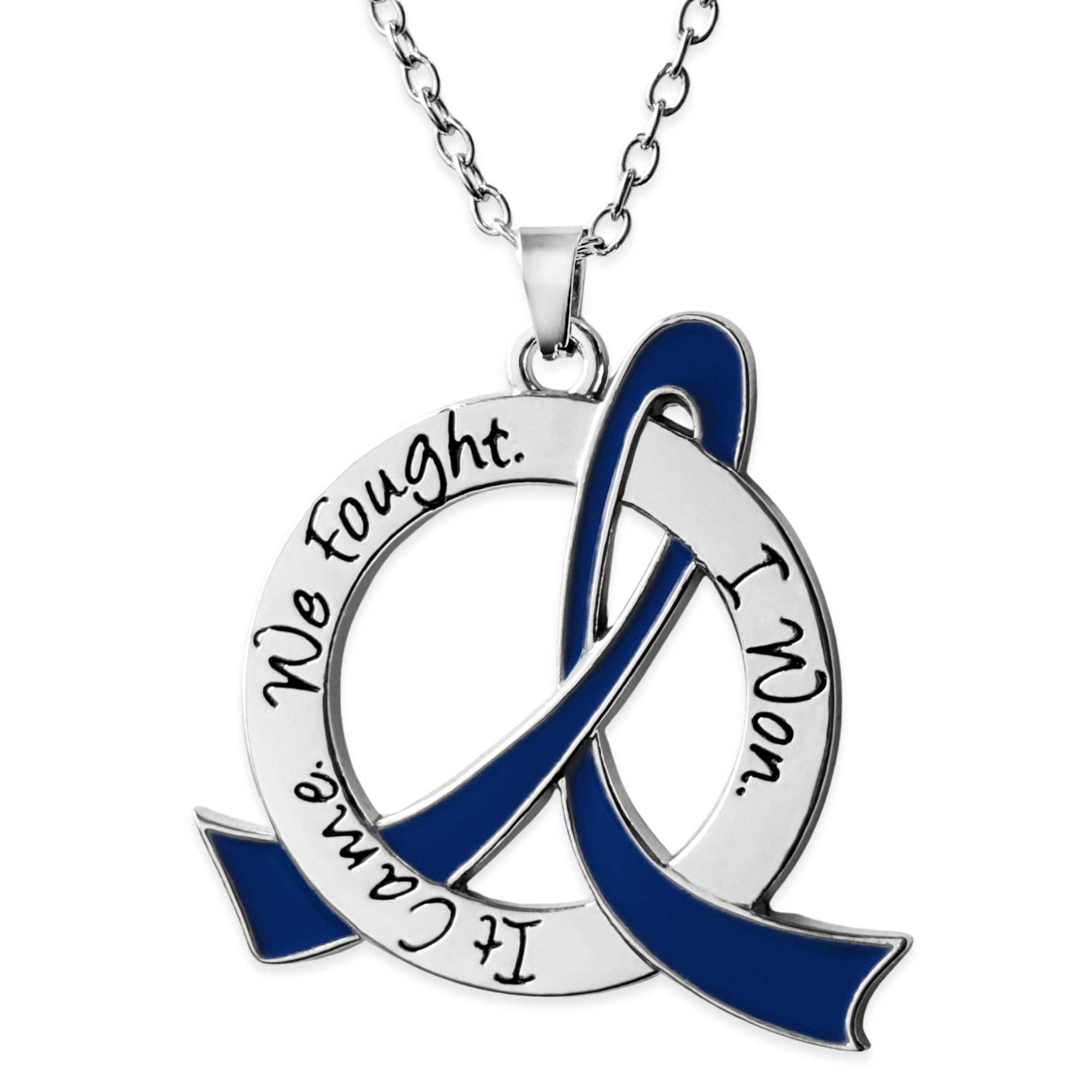It Came We Fought I Won Awareness Ribbon Necklace - Blue