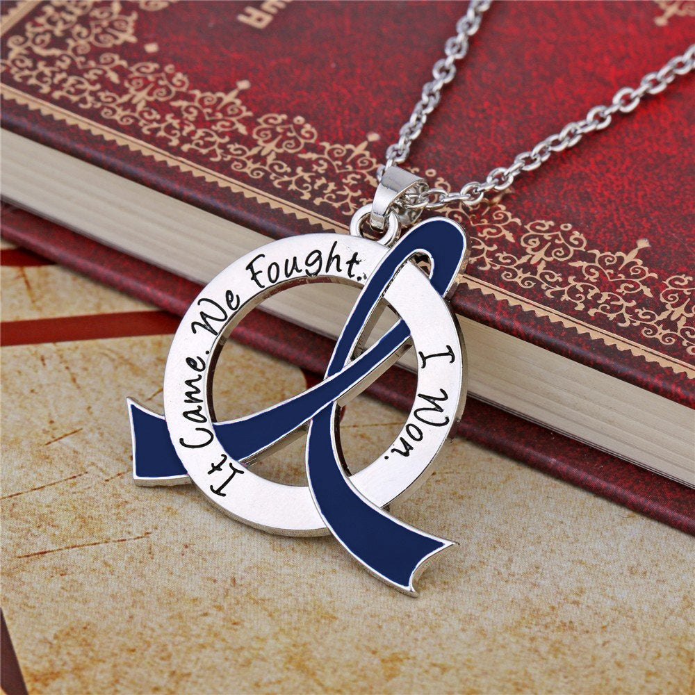It Came We Fought I Won Awareness Ribbon Necklace - Blue
