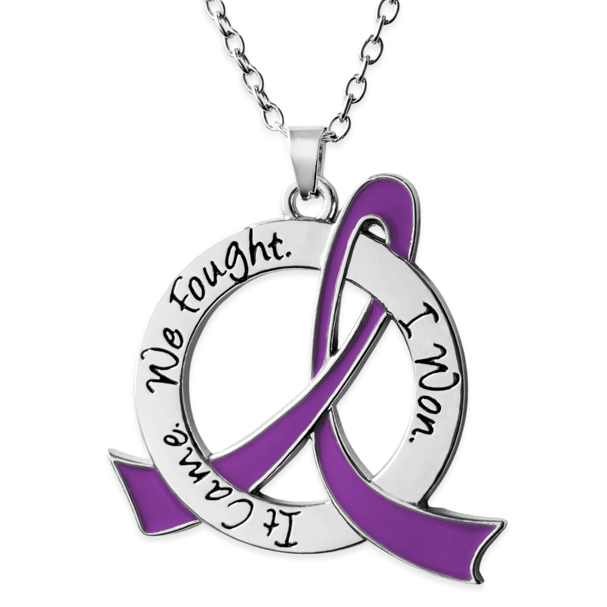 It Came We Fought I Won Awareness Ribbon Necklace - Purple