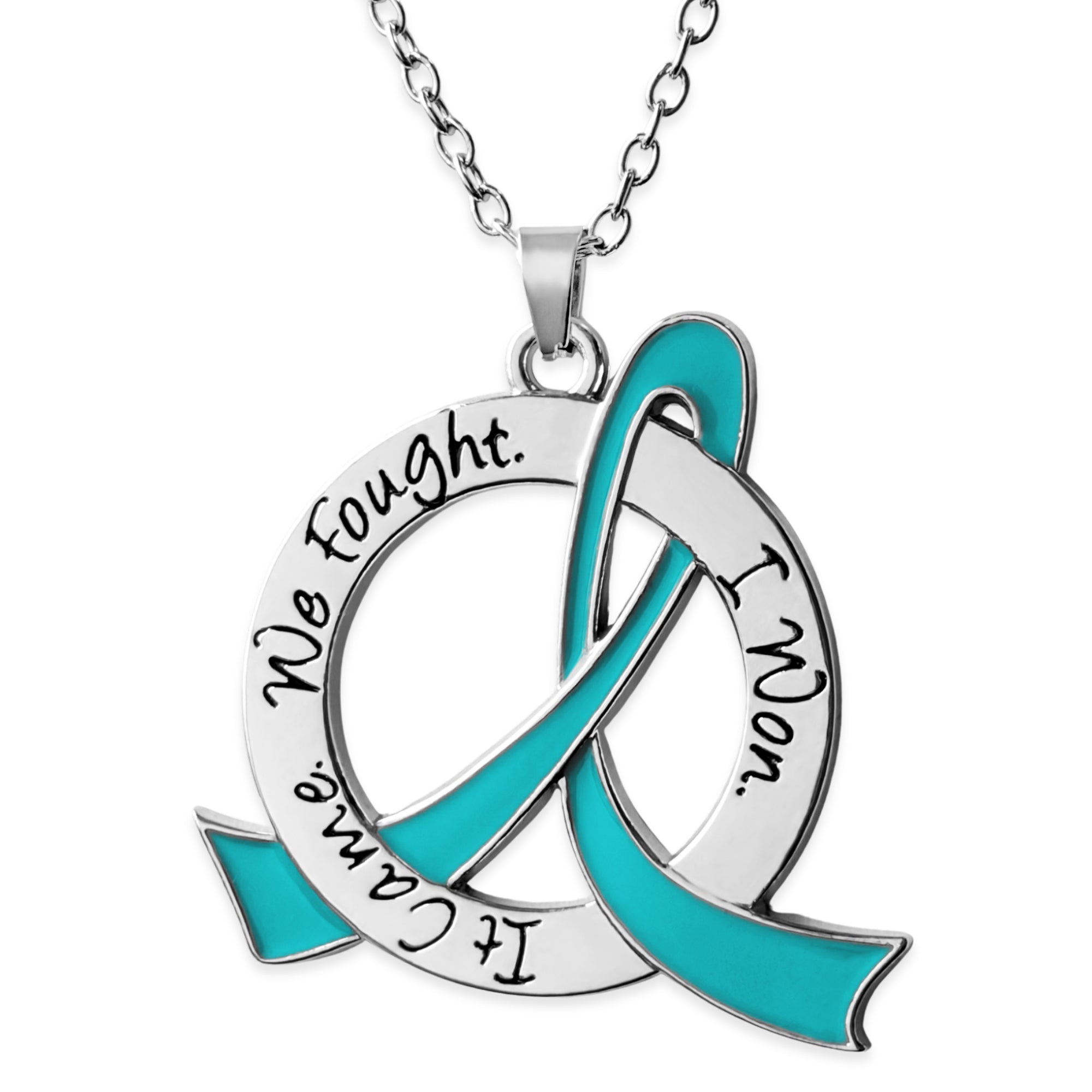It Came We Fought I Won Awareness Ribbon Necklace - Teal