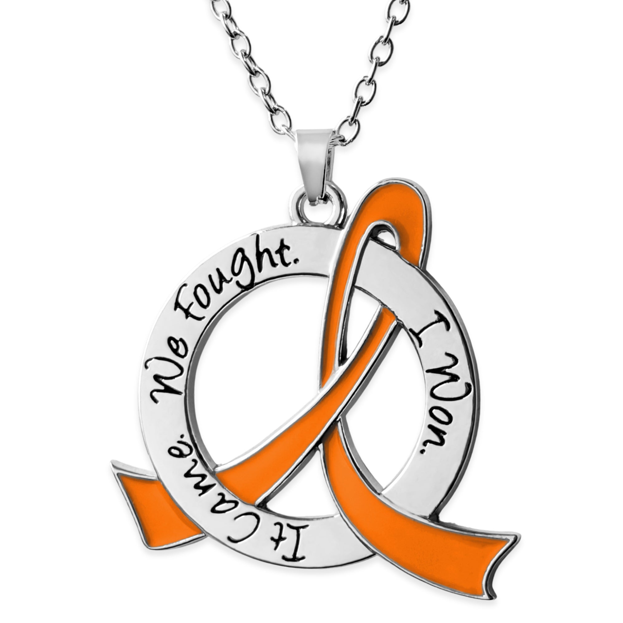 It Came We Fought I Won Awareness Ribbon Necklace - Orange