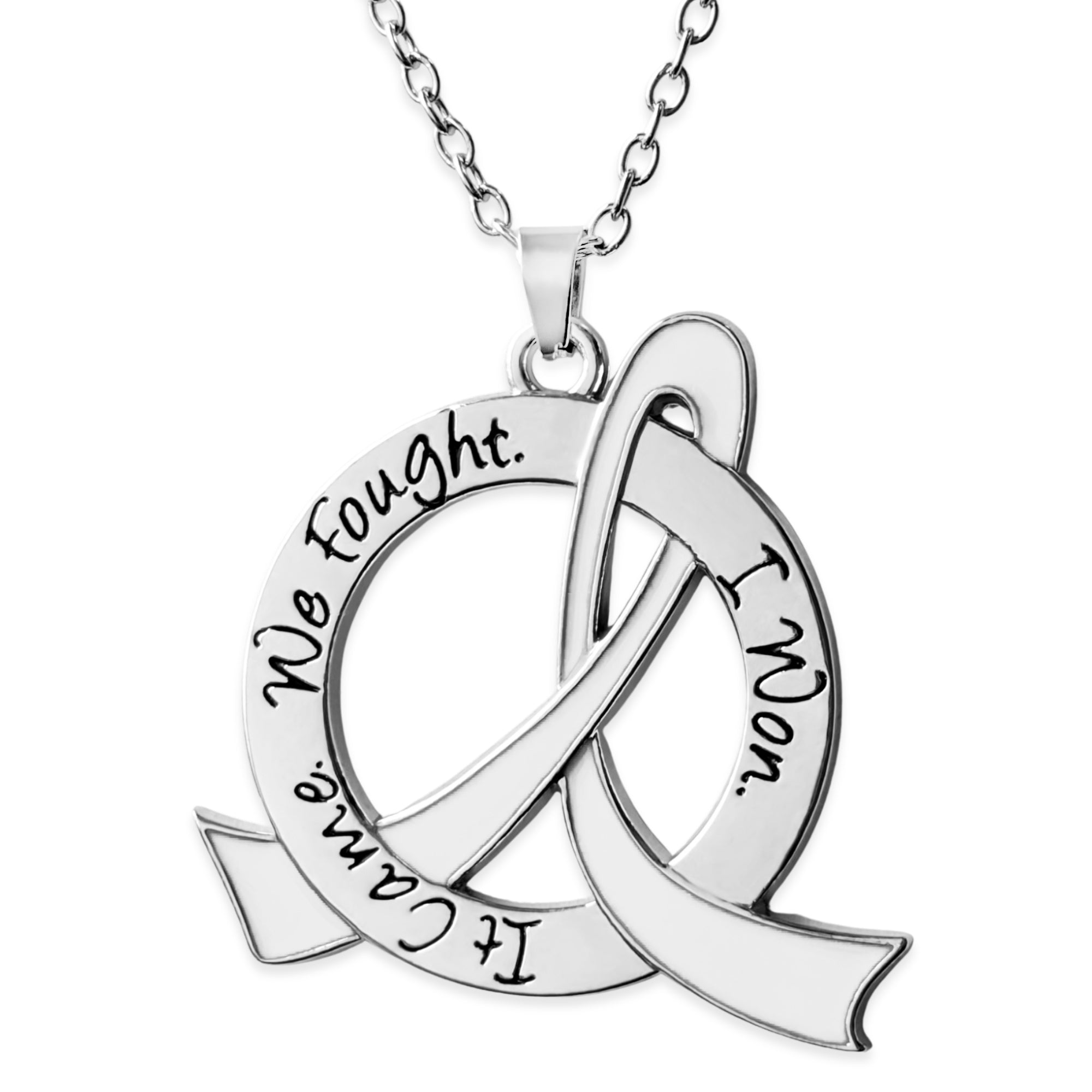It Came We Fought I Won Awareness Ribbon Necklace - White