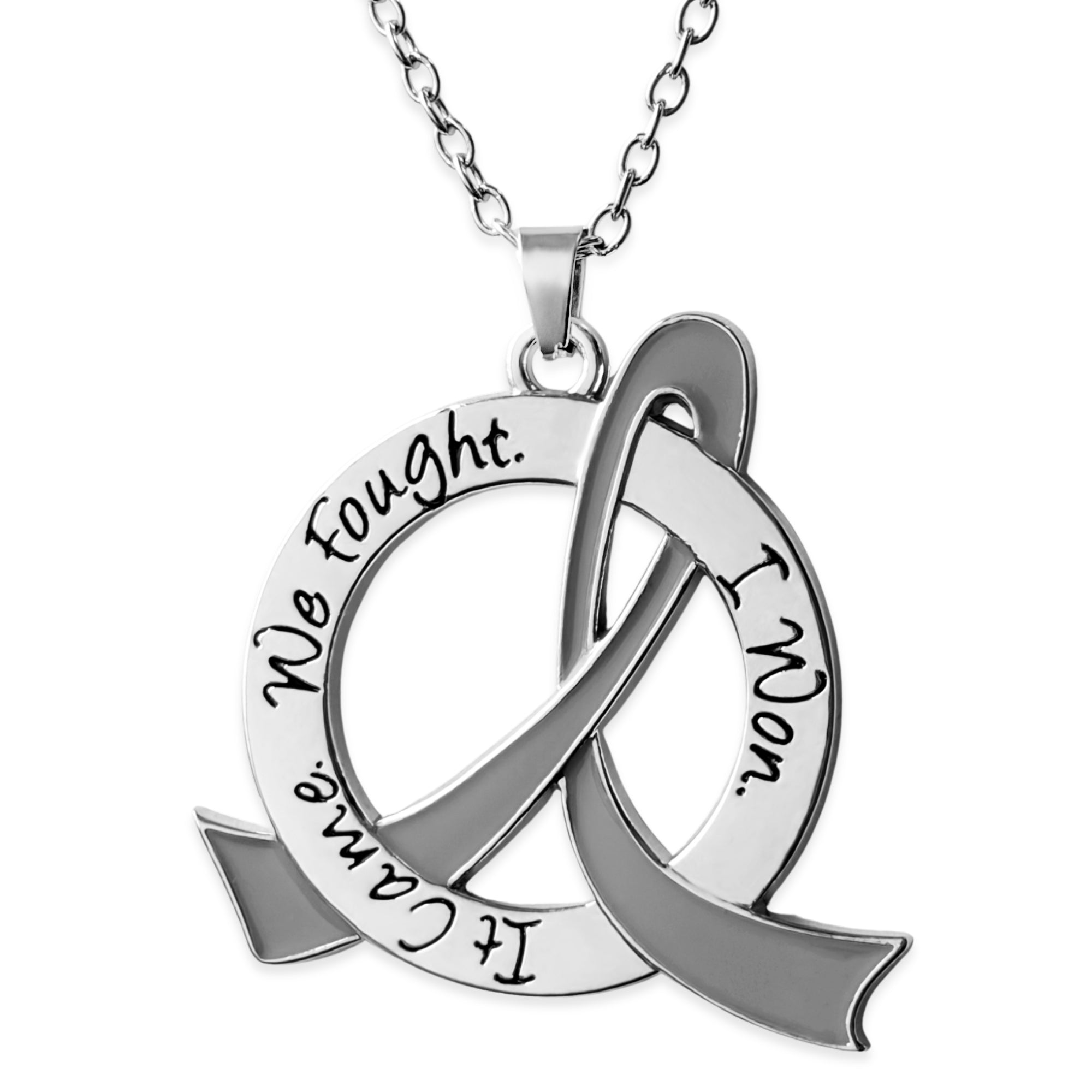 It Came We Fought I Won Awareness Ribbon Necklace - Grey
