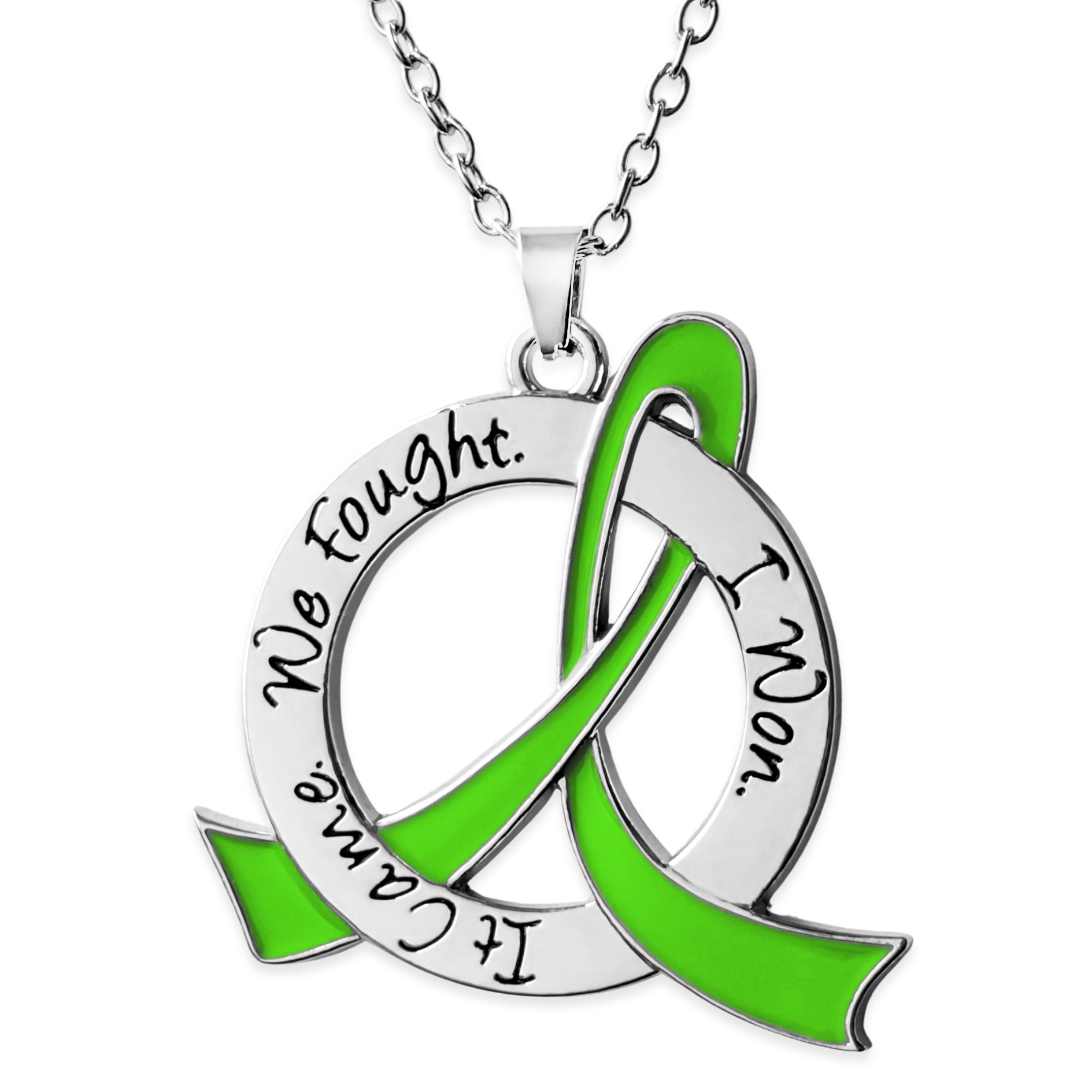 It Came We Fought I Won Awareness Ribbon Necklace - Lime Green