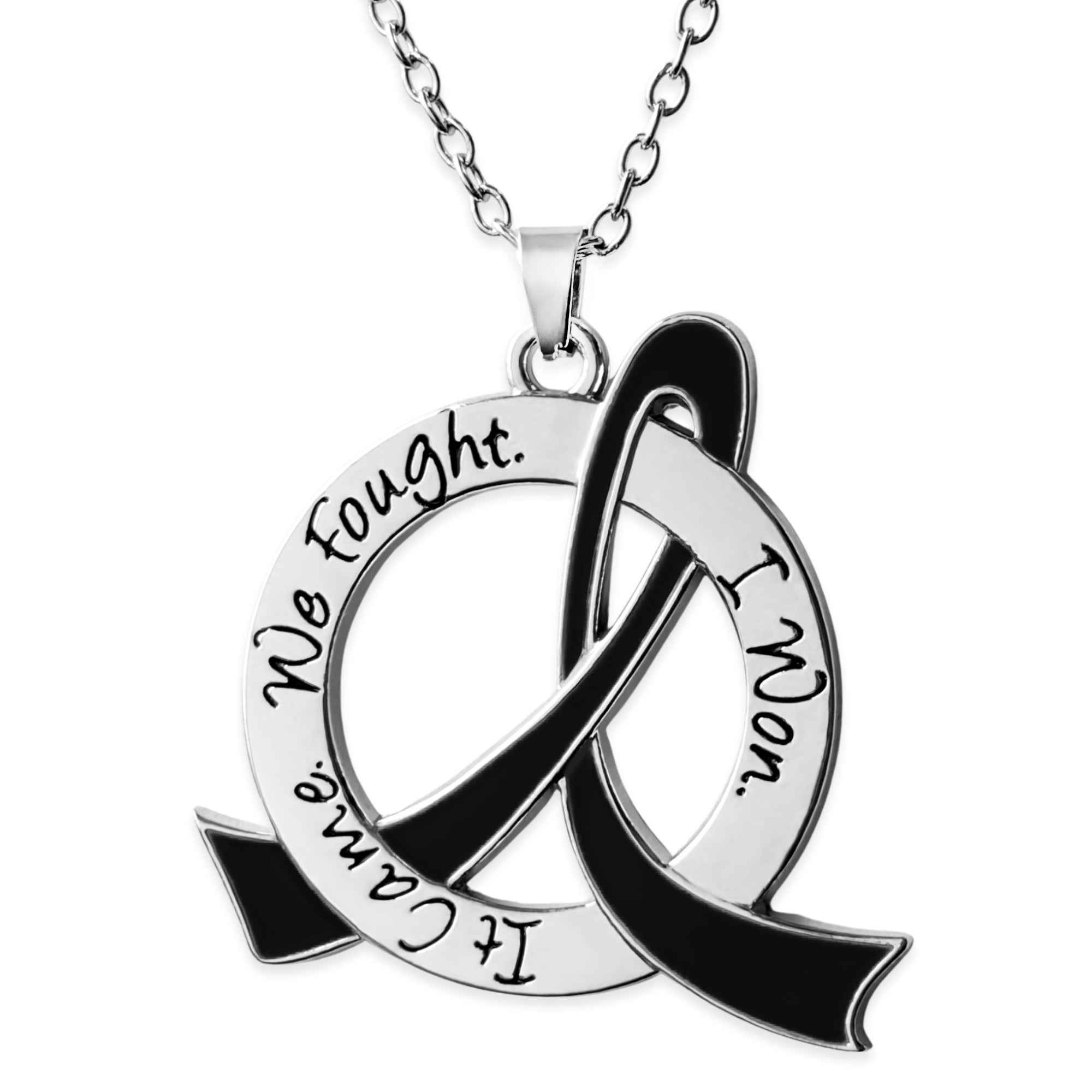 It Came We Fought I Won Awareness Ribbon Necklace - Black