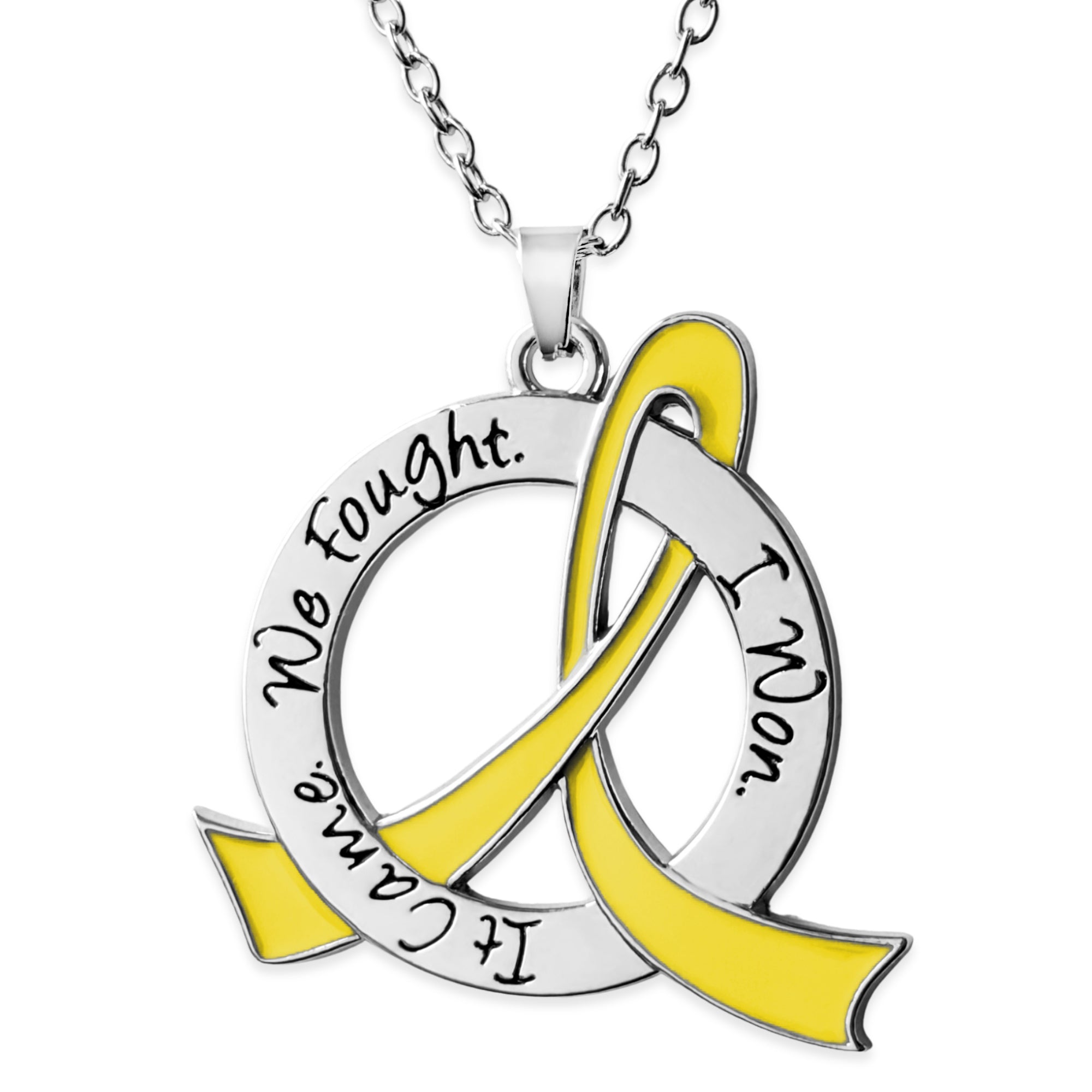 It Came We Fought I Won Awareness Ribbon Necklace - Yellow