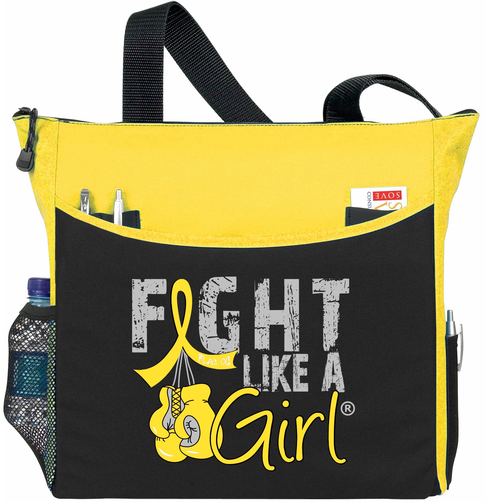 Fight Like a Girl Knockout Dakota Tote Bag - Black w/ Yellow (2024 Version)