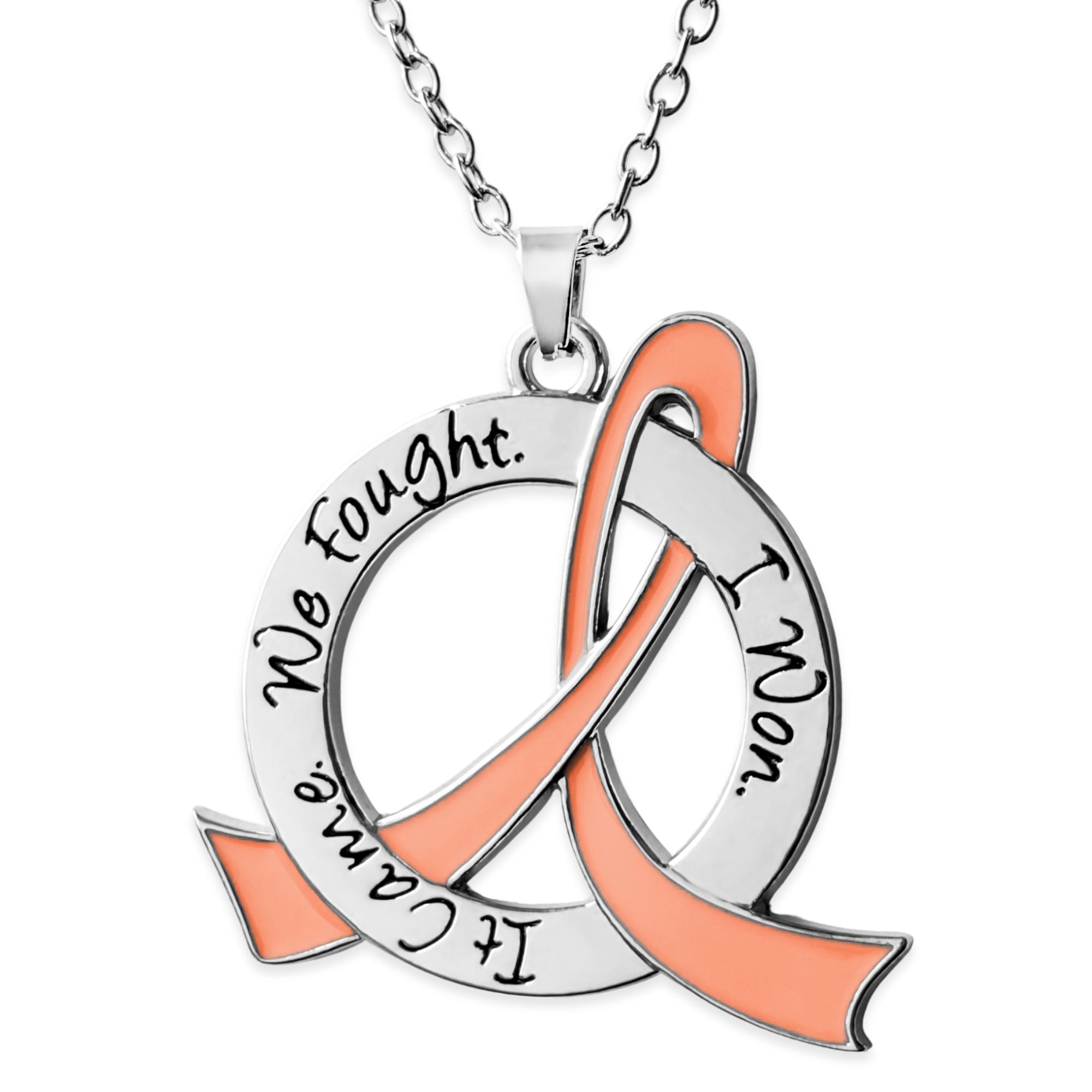 It Came We Fought I Won Awareness Ribbon Necklace - Peach