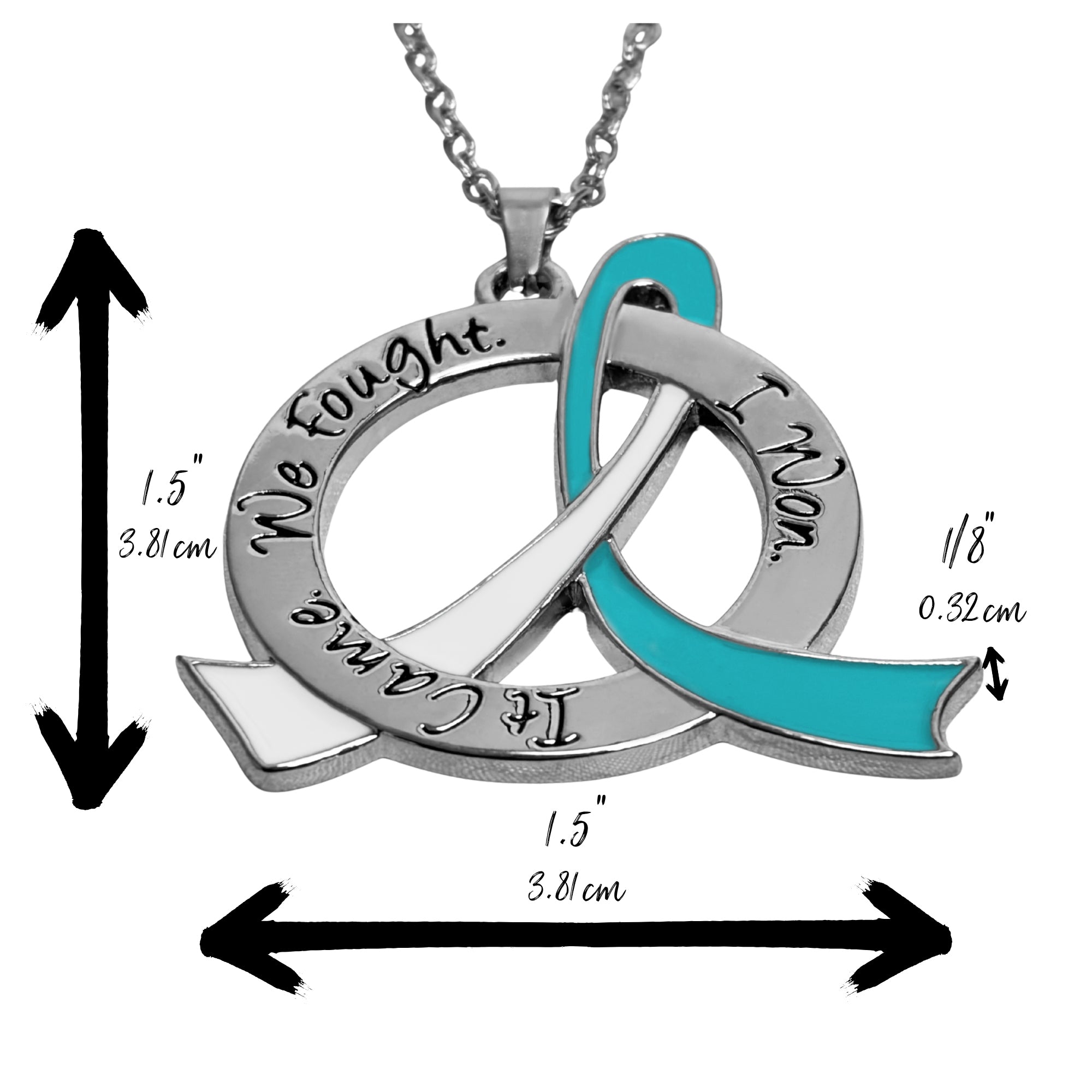 It Came We Fought I Won Awareness Ribbon Necklace - Teal/White