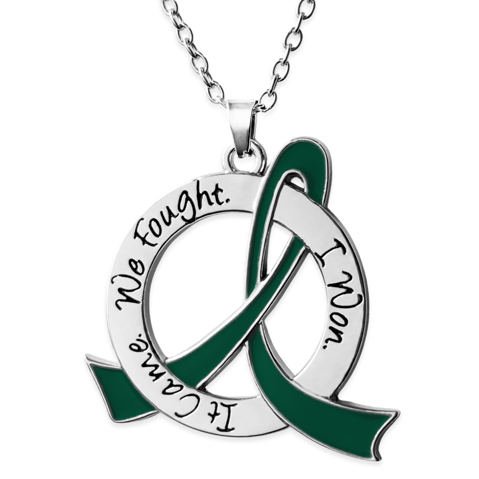 It Came We Fought I Won Awareness Ribbon Necklace - Emerald Green
