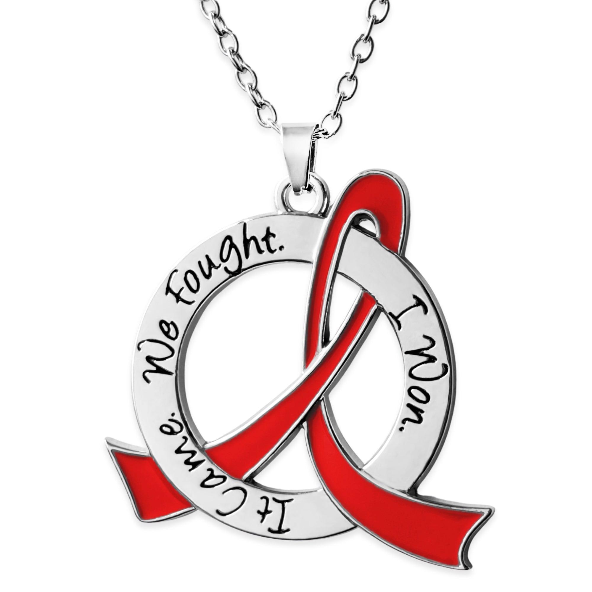 It Came We Fought I Won Awareness Ribbon Necklace - Red