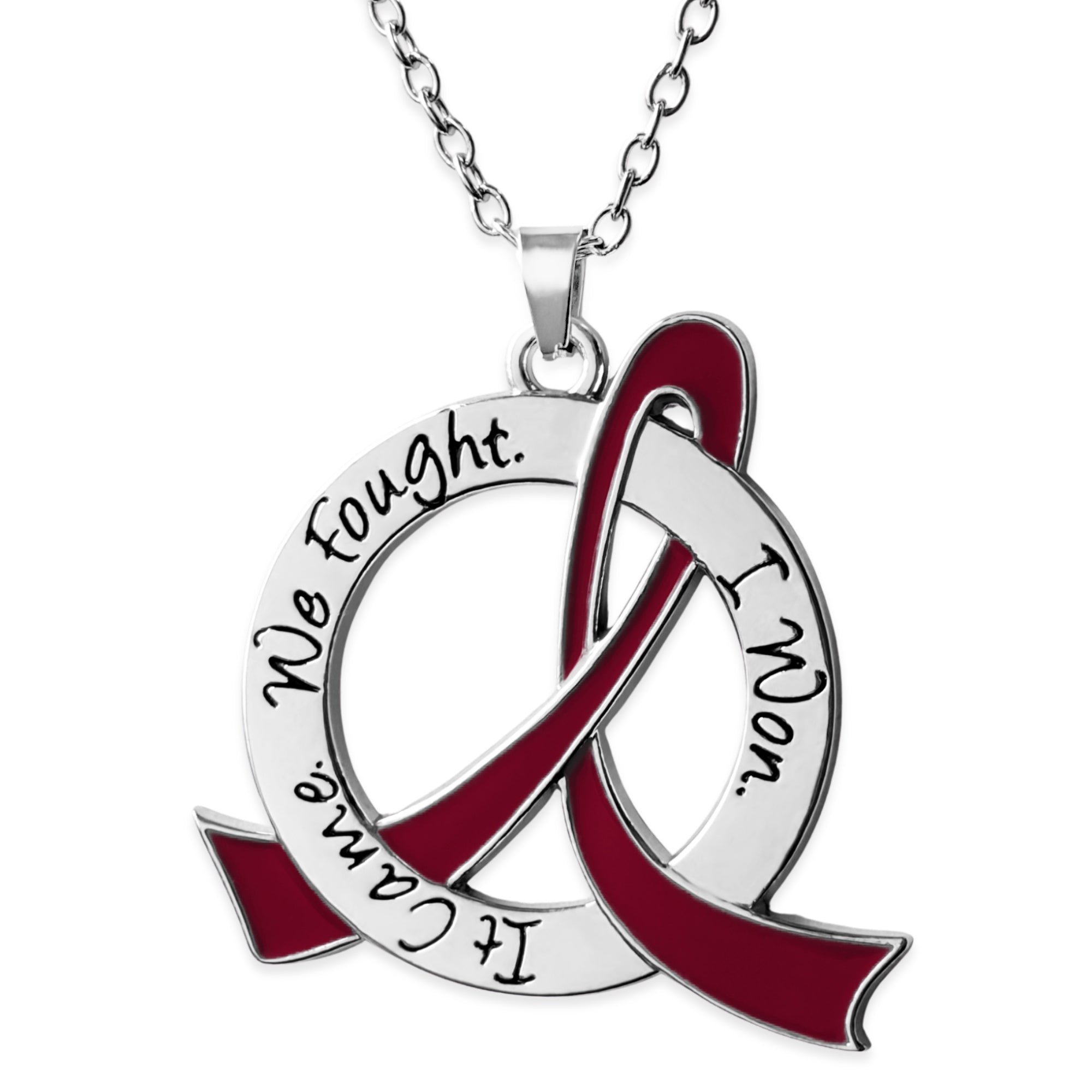 It Came We Fought I Won Awareness Ribbon Necklace - Burgundy