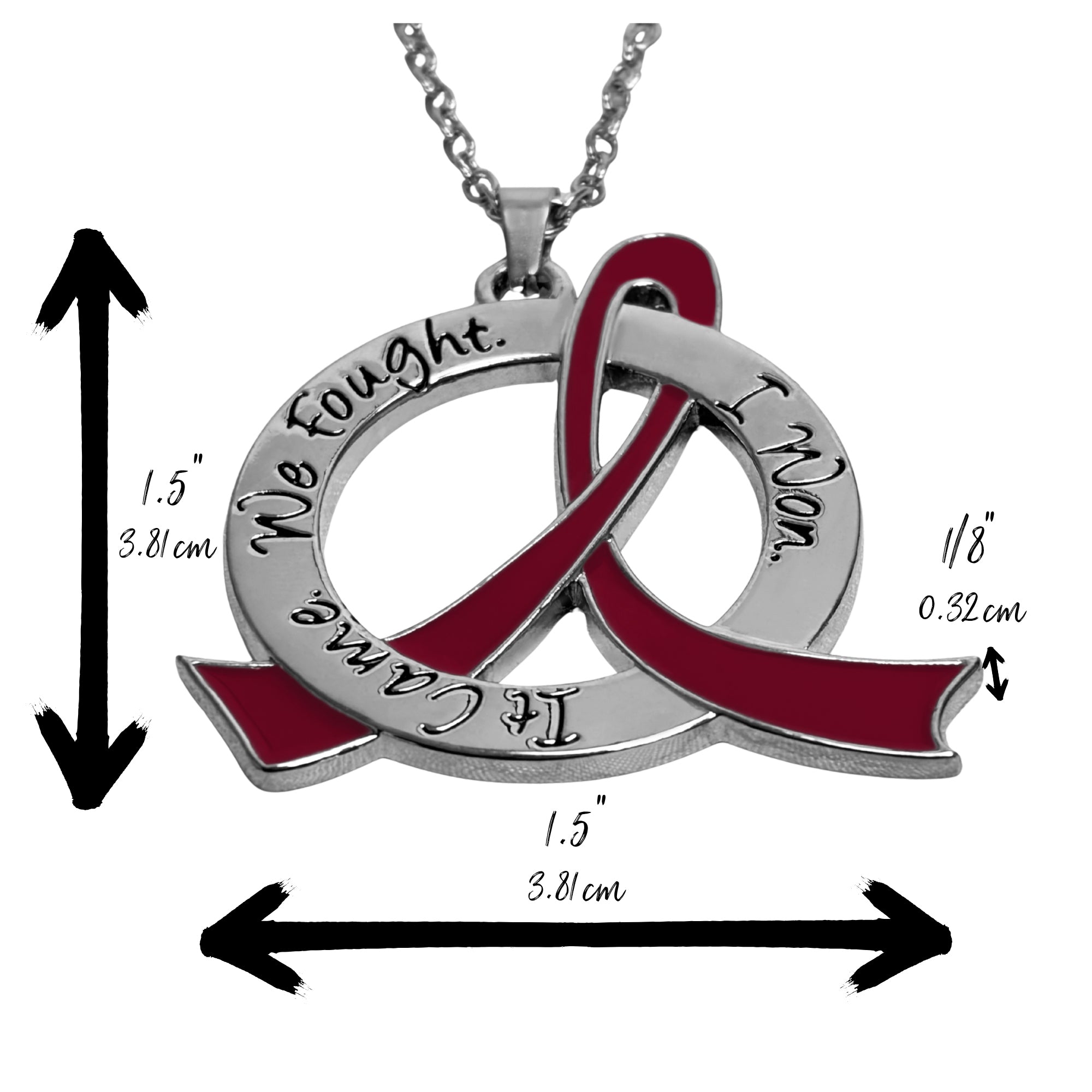 It Came We Fought I Won Awareness Ribbon Necklace - Burgundy