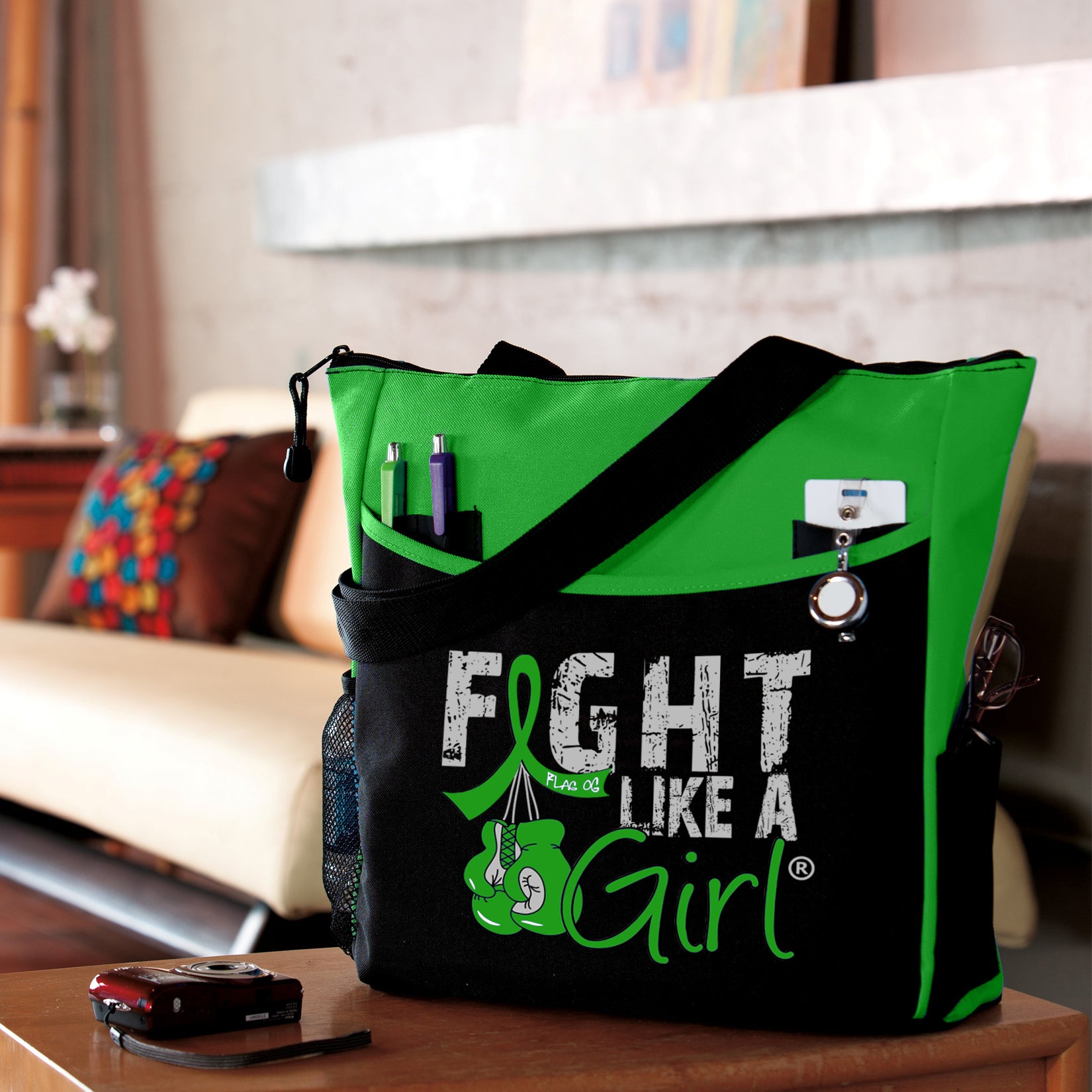 Fight Like a Girl Knockout Dakota Tote Bag - Black w/ Green (2024 Version)