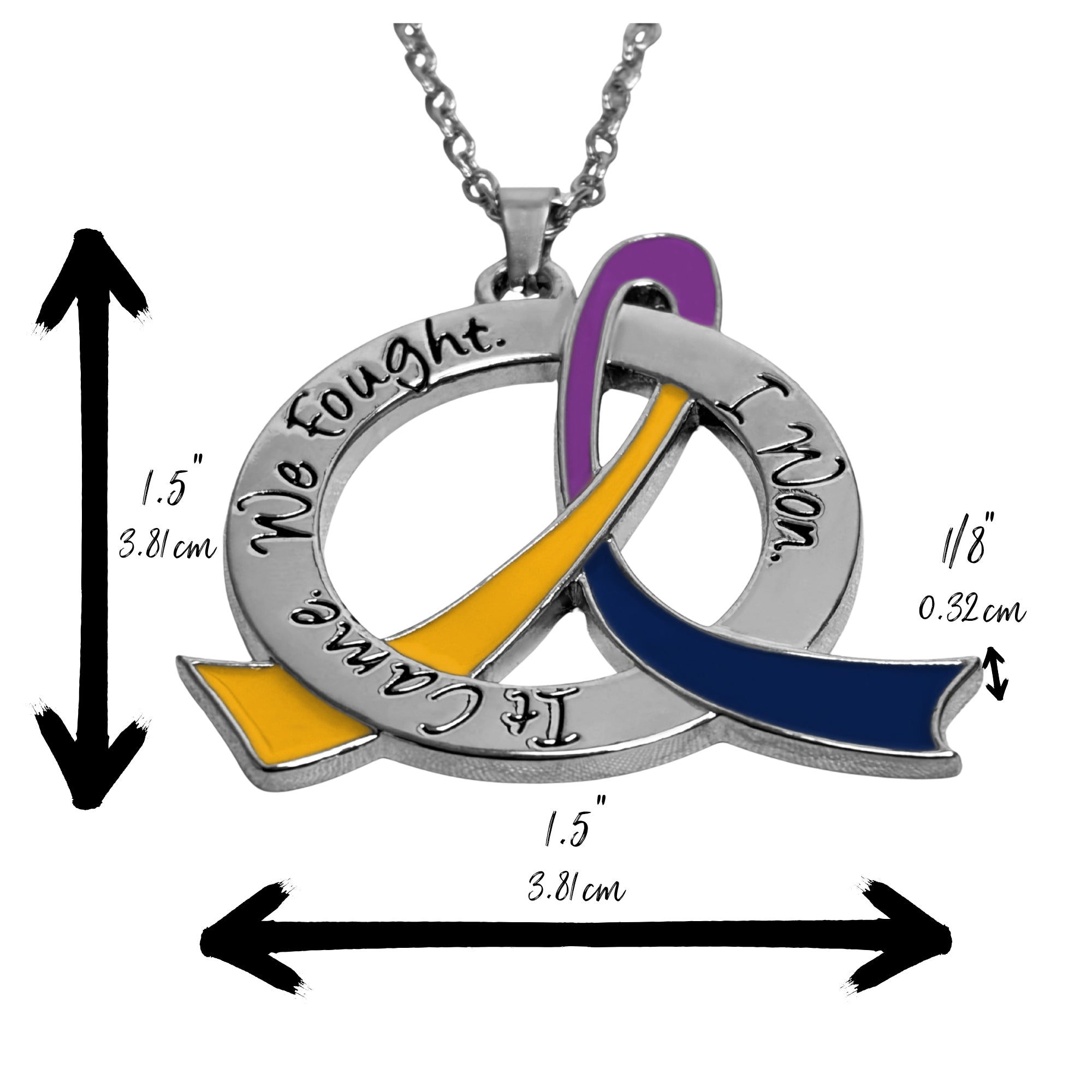 It Came We Fought I Won Awareness Ribbon Necklace - Blue/Purple/Marigold