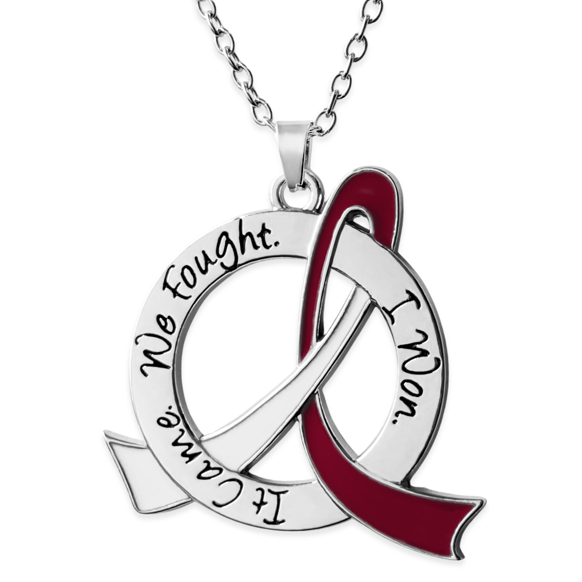 It Came We Fought I Won Awareness Ribbon Necklace - Burgundy/White