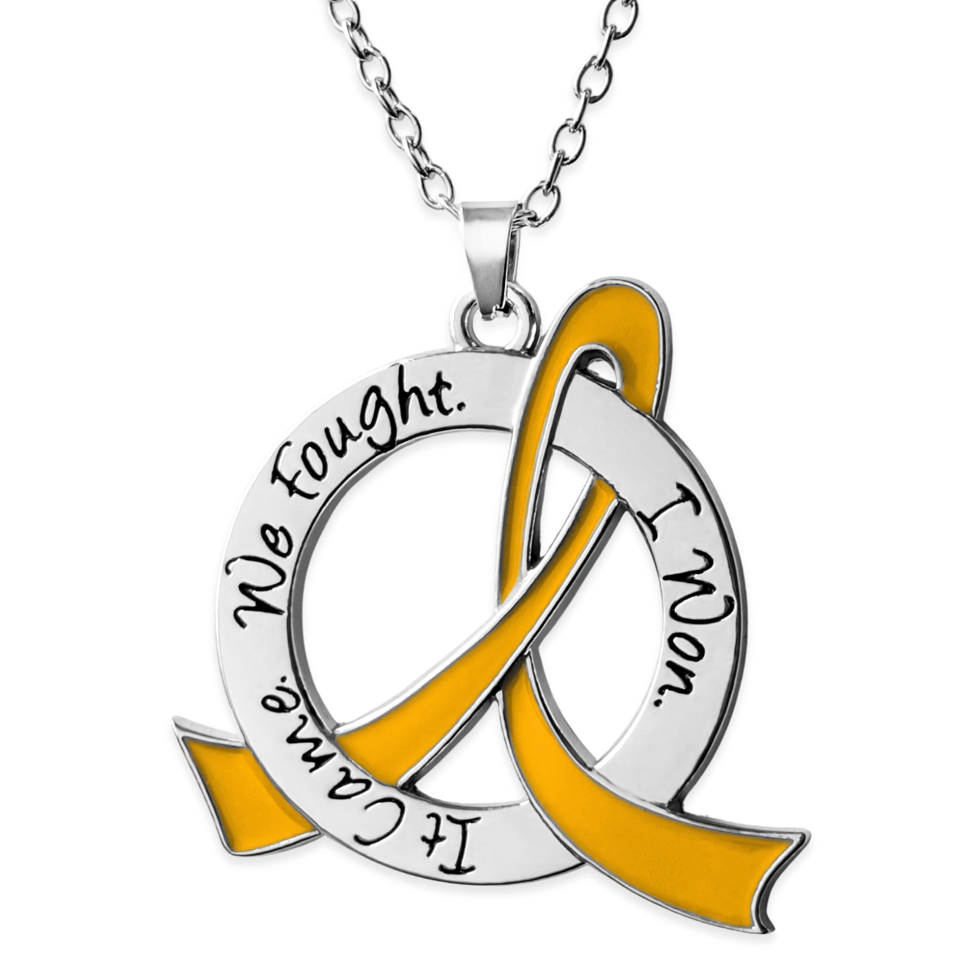 It Came We Fought I Won Awareness Ribbon Necklace - Gold