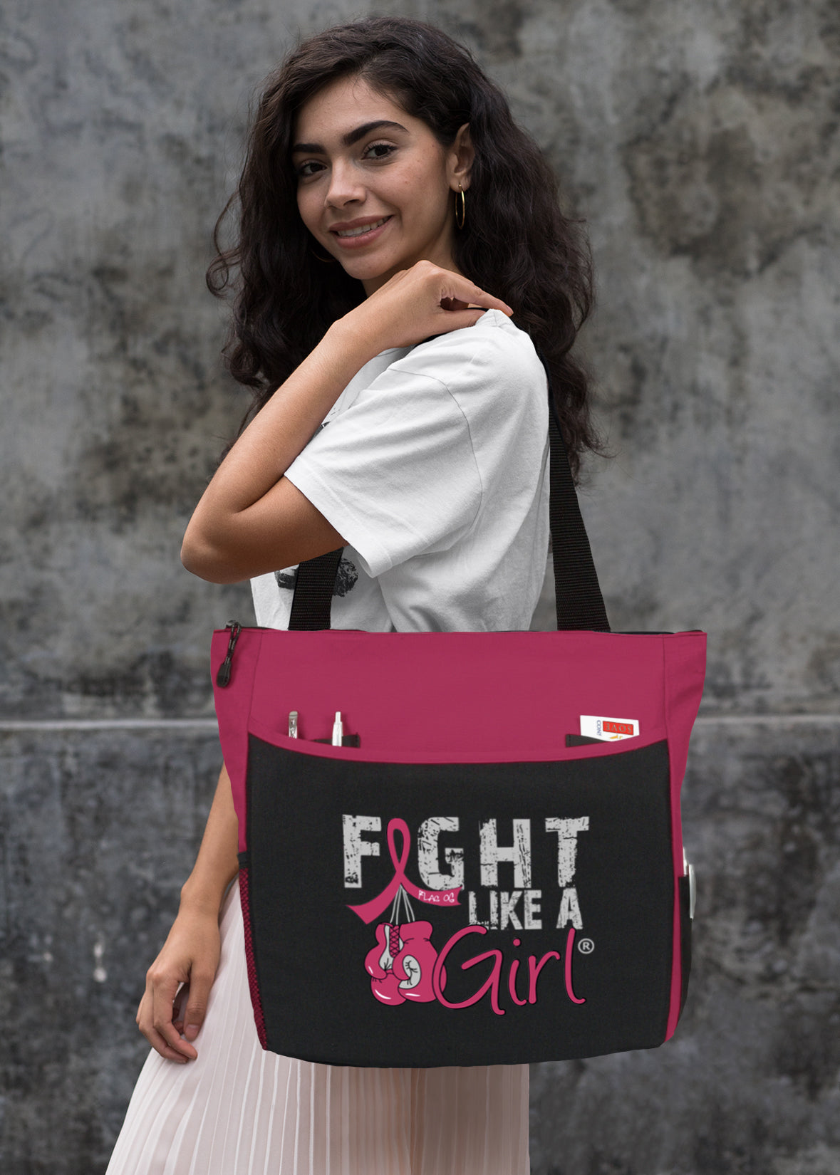 Fight Like a Girl Knockout Dakota Tote Bag - Black w/ Burgundy (2024 Version)