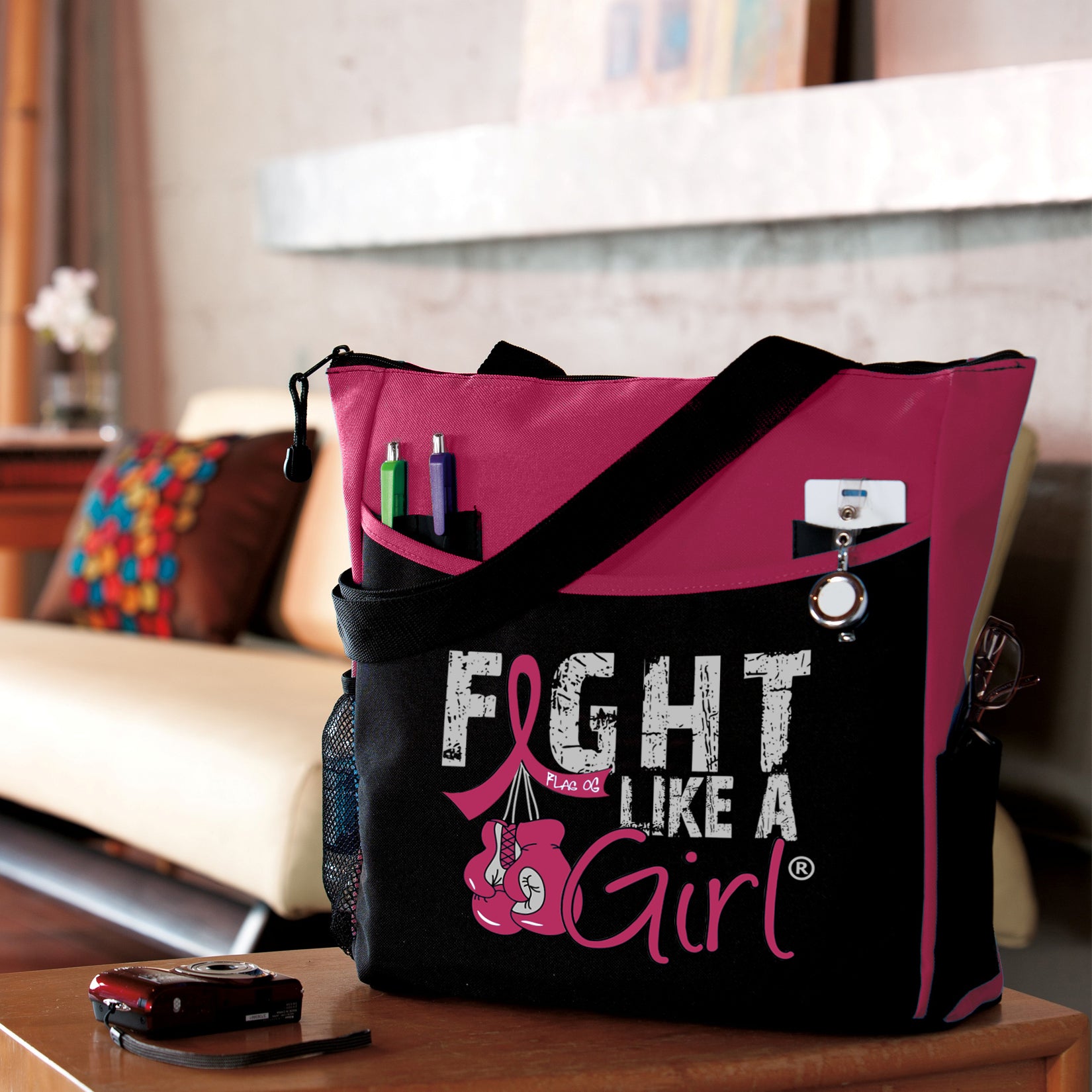 Fight Like a Girl Knockout Dakota Tote Bag - Black w/ Burgundy (2024 Version)