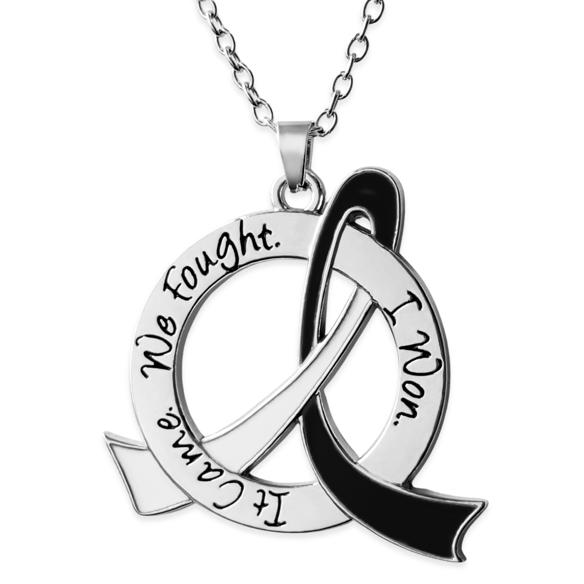 It Came We Fought I Won Awareness Ribbon Necklace - Black/White