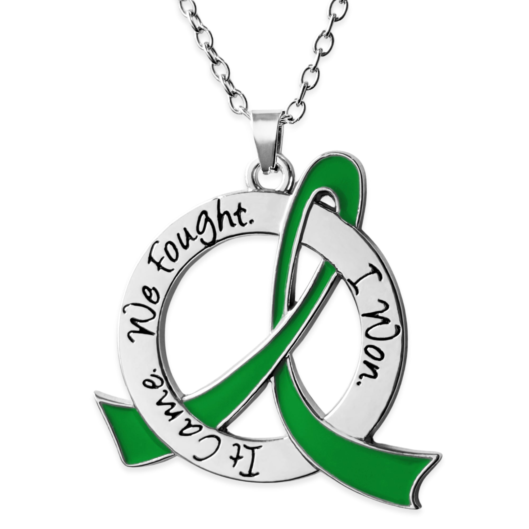 It Came We Fought I Won Awareness Ribbon Necklace - Green