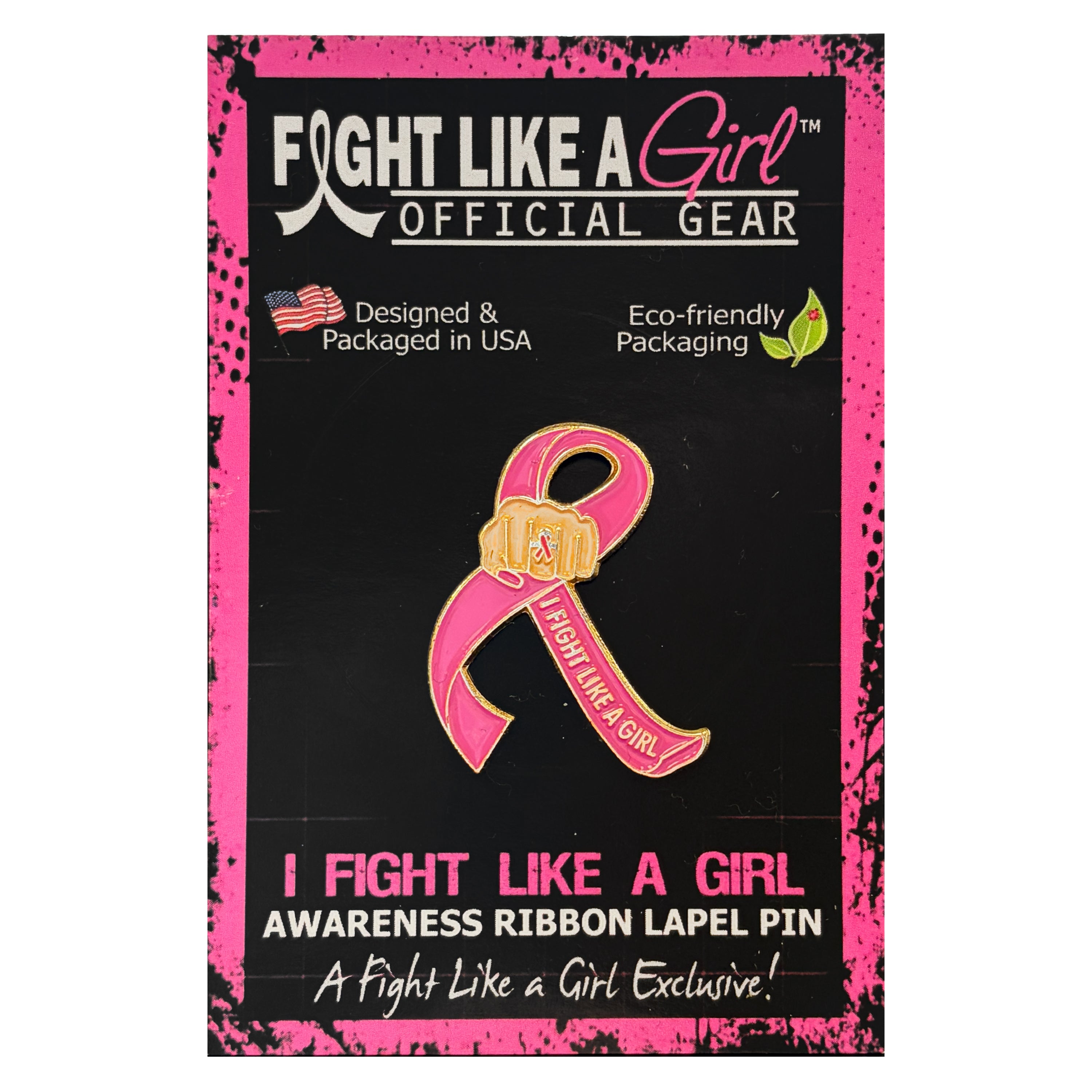 I Fight Like a Girl Fist Awareness Ribbon Lapel Pin - Hot Pink
