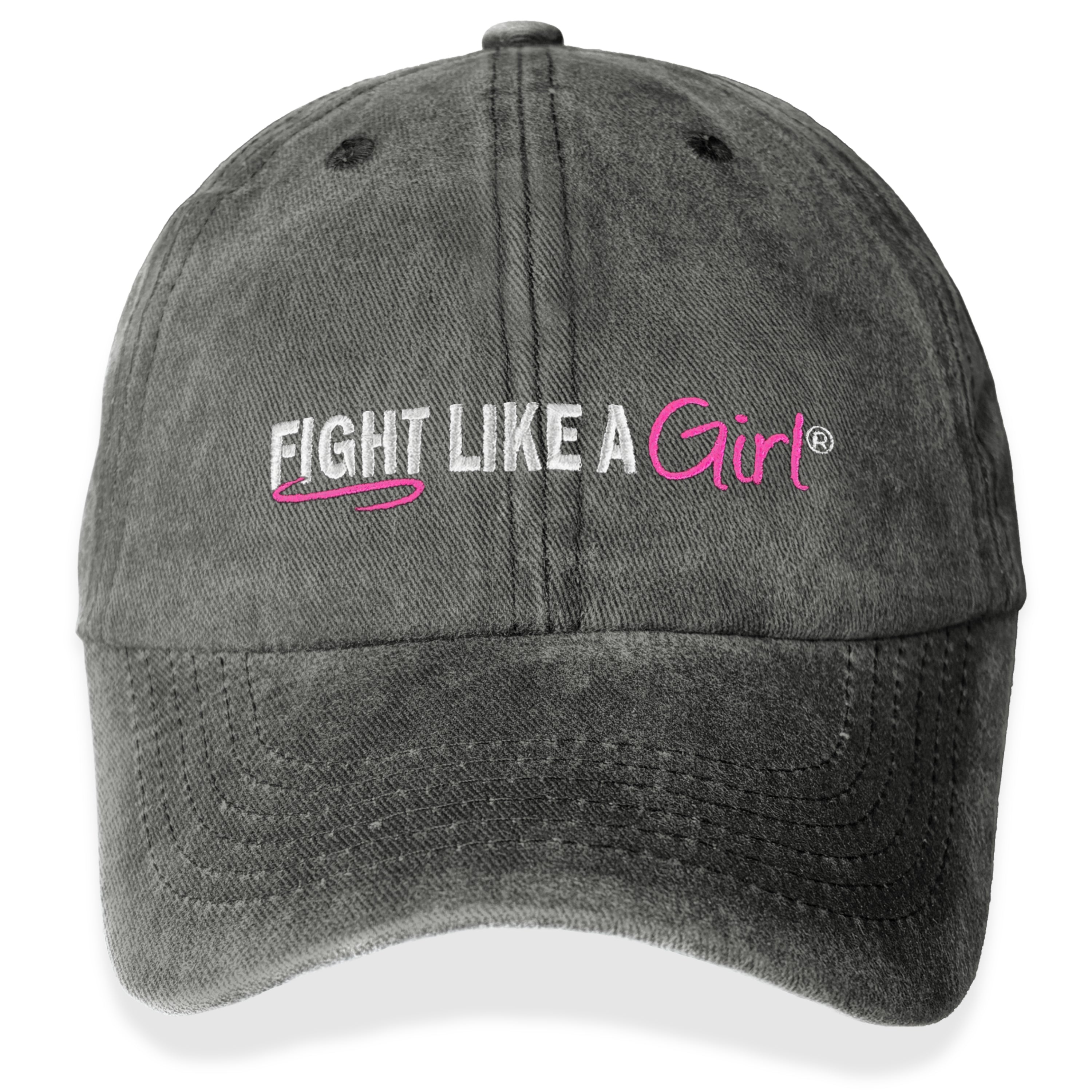 Fight Like a Girl Hybrid Embroidered Cap - Washed Black w/ Pink
