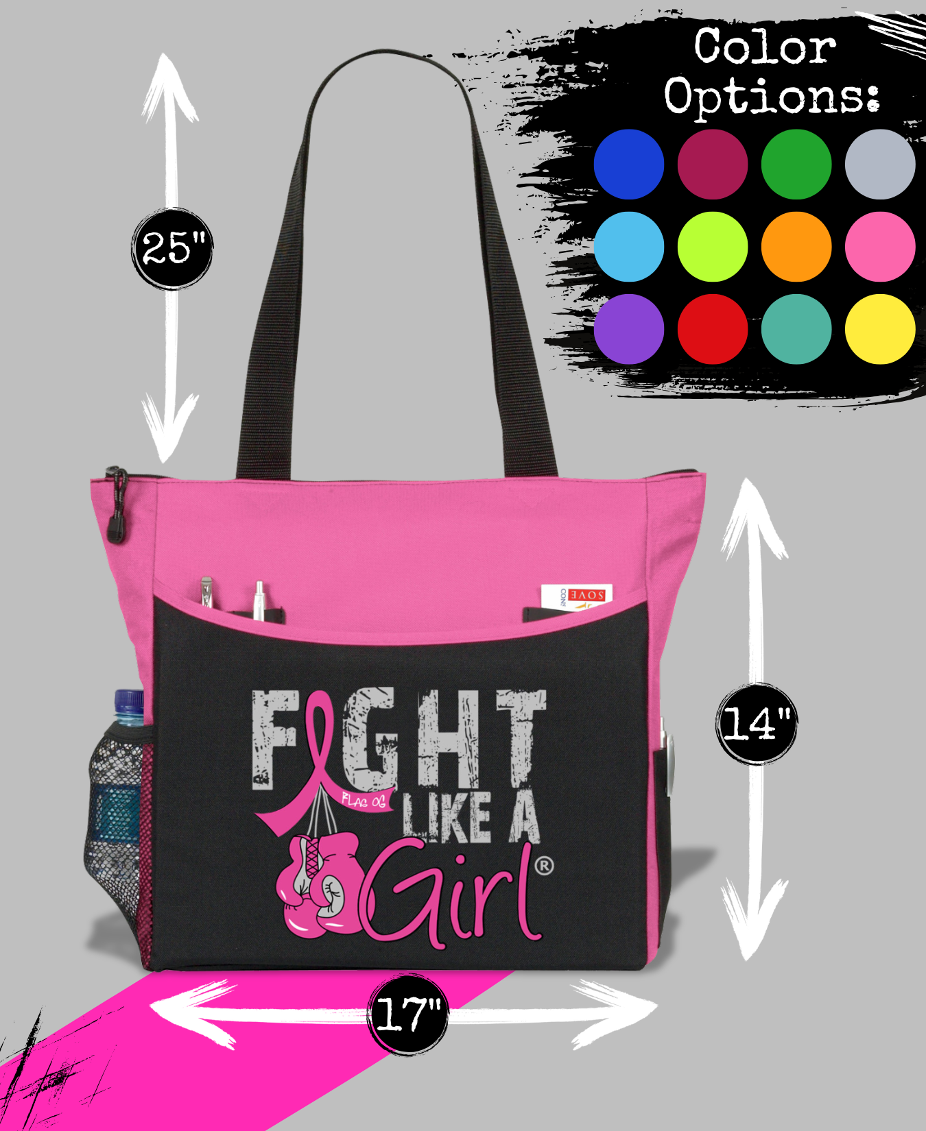 Fight Like a Girl Knockout Dakota Tote Bag - Black w/ Yellow