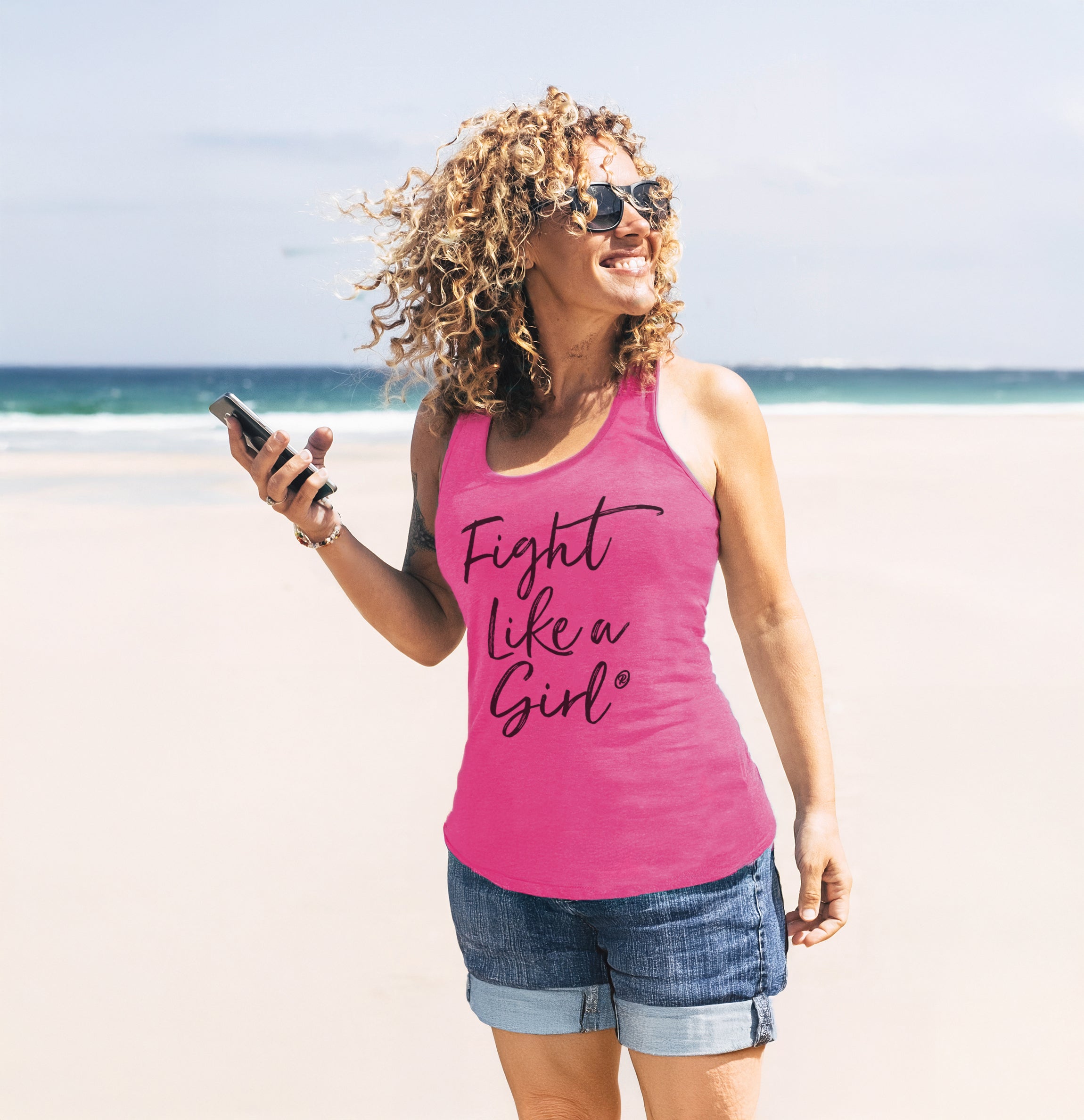 Fight Like a Girl Script Women's Racerback Tank Top - Pink Frost