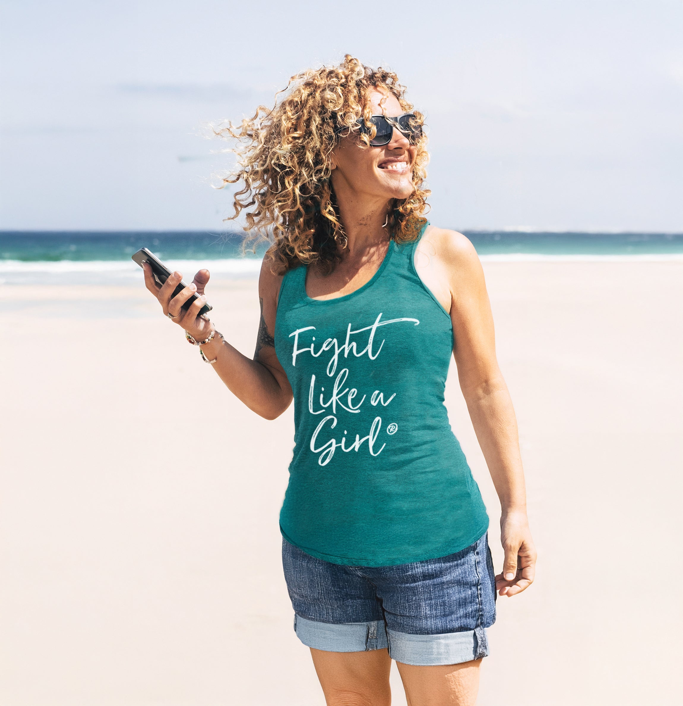 Fight Like a Girl Script Women's Racerback Tank Top - Teal Frost