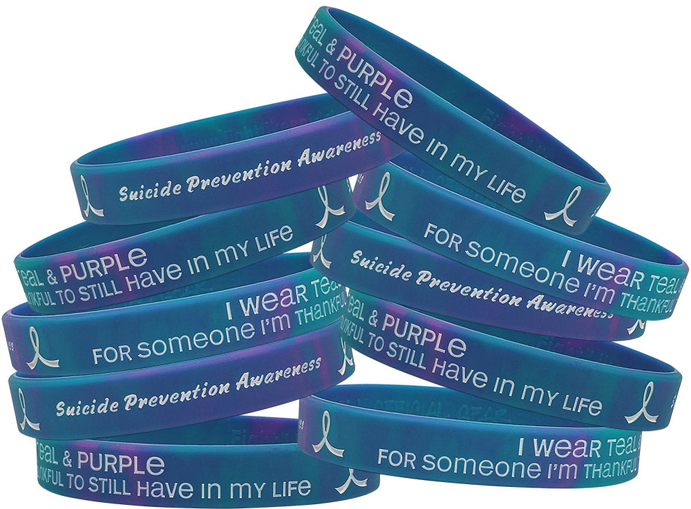 Thankful to Still Have Silicone Wristband - Teal/Purple Swirl