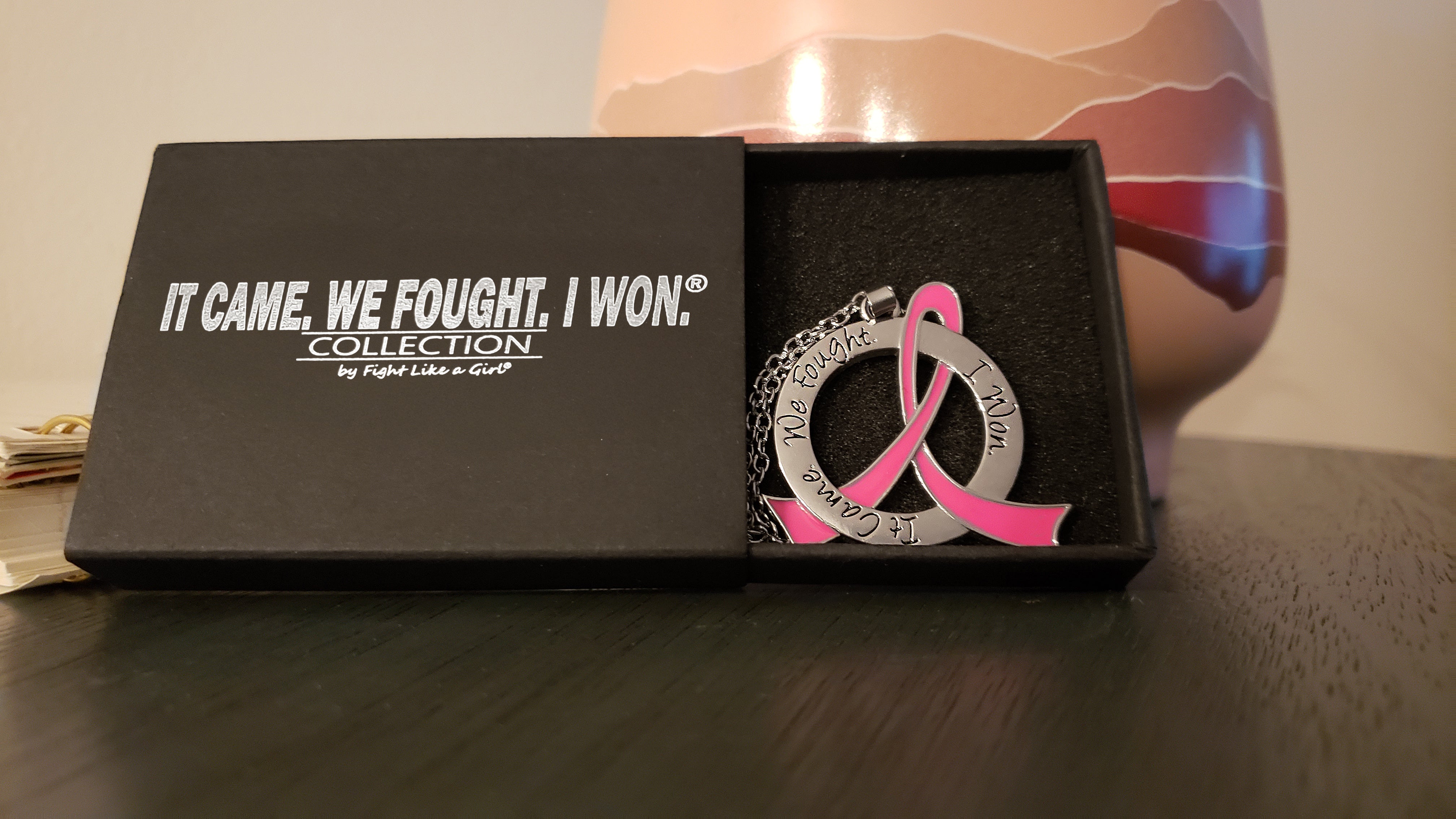 Breast Cancer Survivor Necklace It Came We Fought I Won - Pink