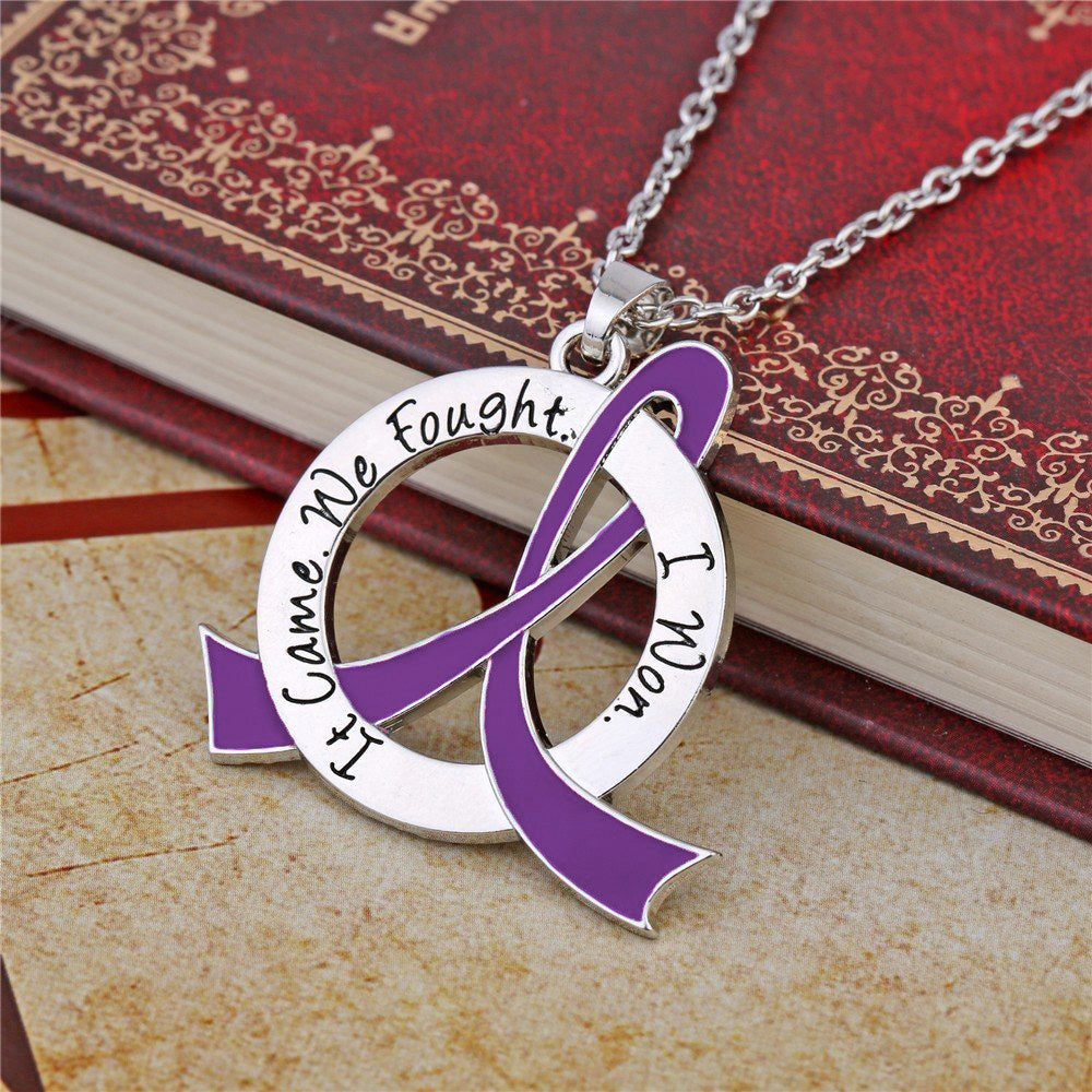 It Came We Fought I Won Awareness Ribbon Necklace - Purple