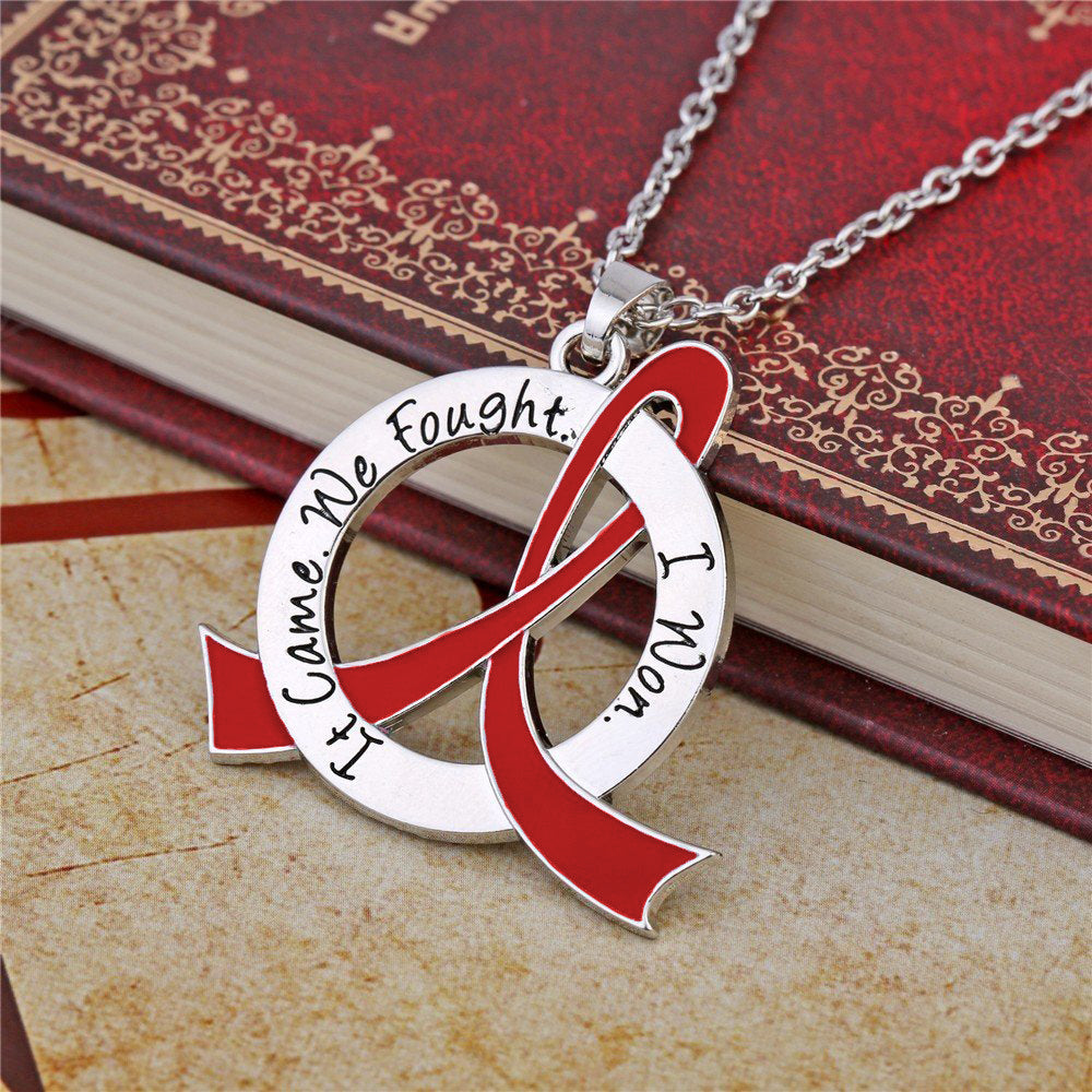 It Came We Fought I Won Awareness Ribbon Necklace - Red