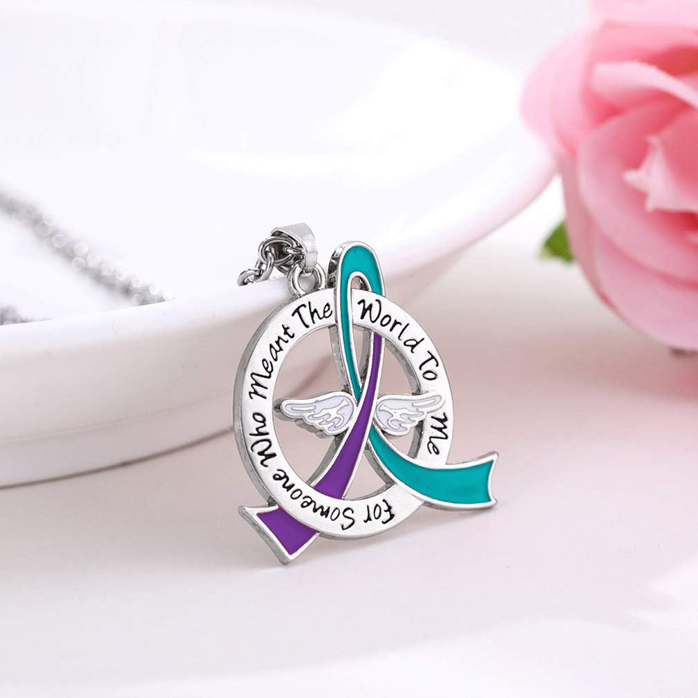 Meant the World to Me Awareness Ribbon Necklace - Teal/Purple