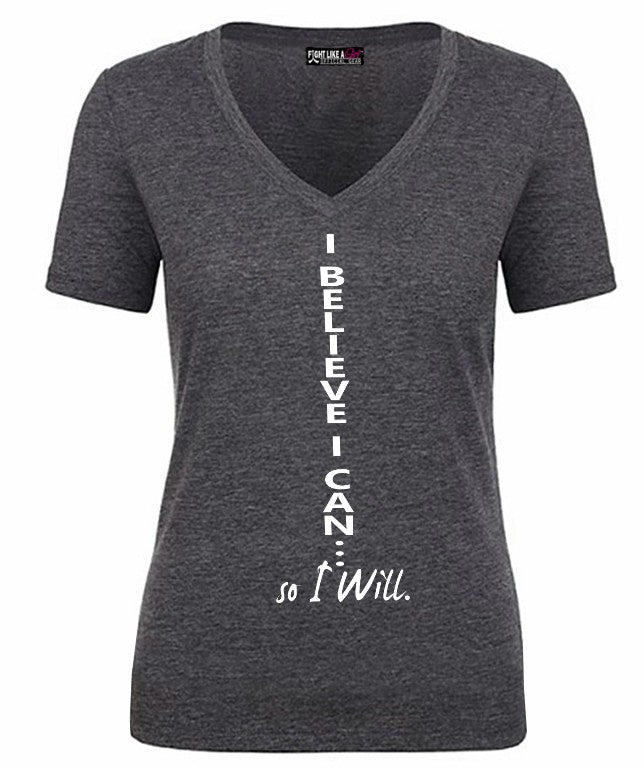 I Believe I Can Women's Tri-Blend V-Neck T-Shirt - Charcoal Grey