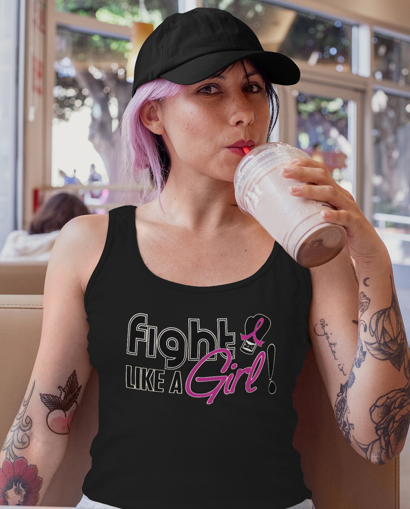 Fight Like a Girl Signature Women's Stretch Tank Top - Black w/ Pink